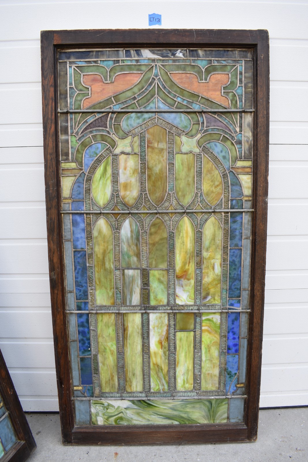 Genuine Tiffany Studios Stained Glass Church Window, 32 5/8 Genuine Tiffany Studios Stained Glass Church Window, 32 5/8