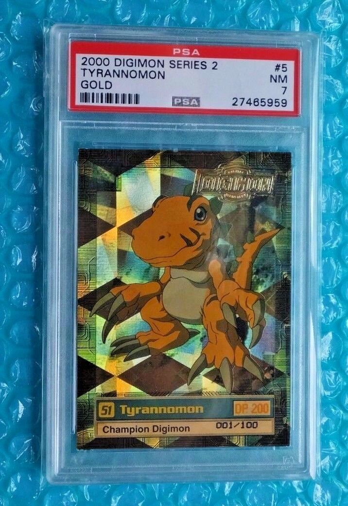 2000 Digimon Series 2 Tyrannomon Card 5 Gold Stamp Numbered 001-100 Graded PSA-7