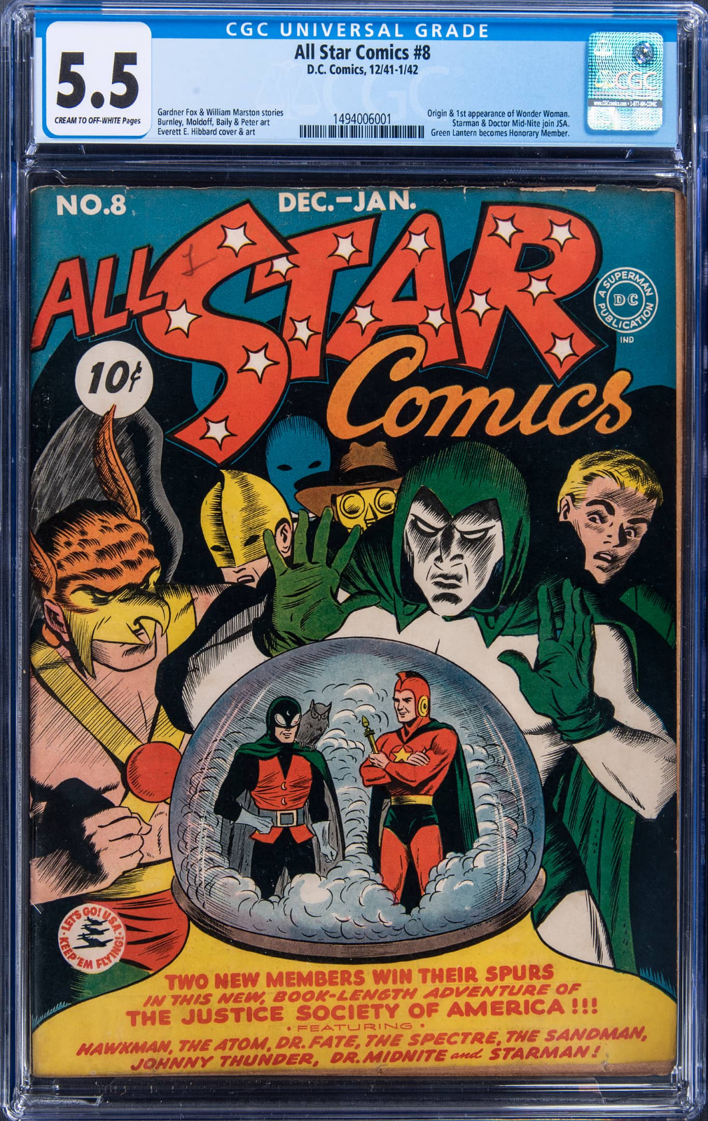 All Star Comics #8 CGC 5.5 DC 1941 1st Wonder Woman Key Issue Grail
