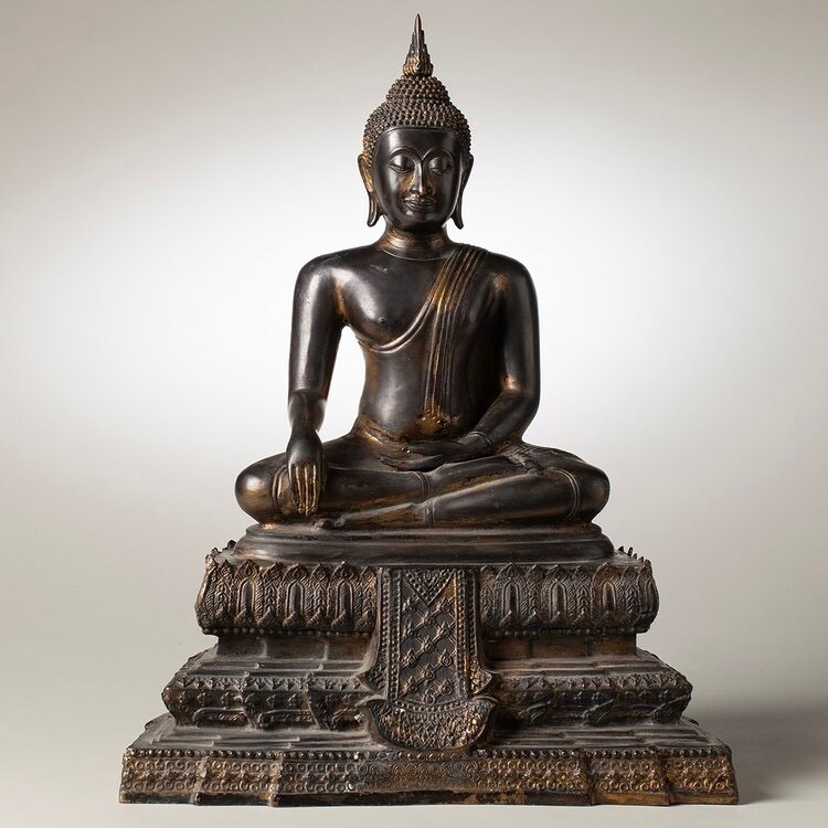 18th C Thai Gilt Bronze Buddha Bhumisparsha Early Rattanakosin Thailand