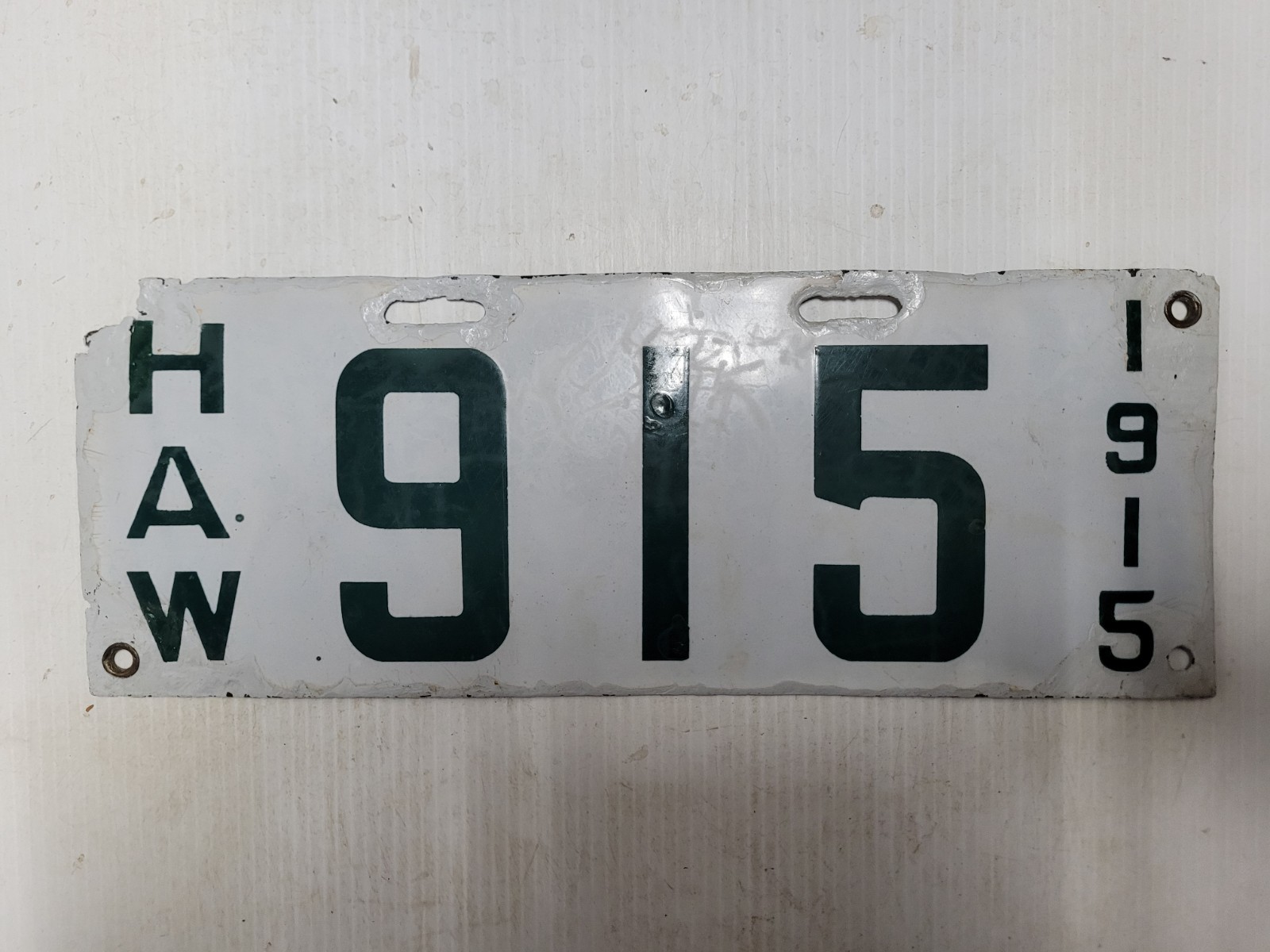 1915 Hawaii PORCELAIN License Plate Tag 1915 Hawaii PORCELAIN License Plate Tag