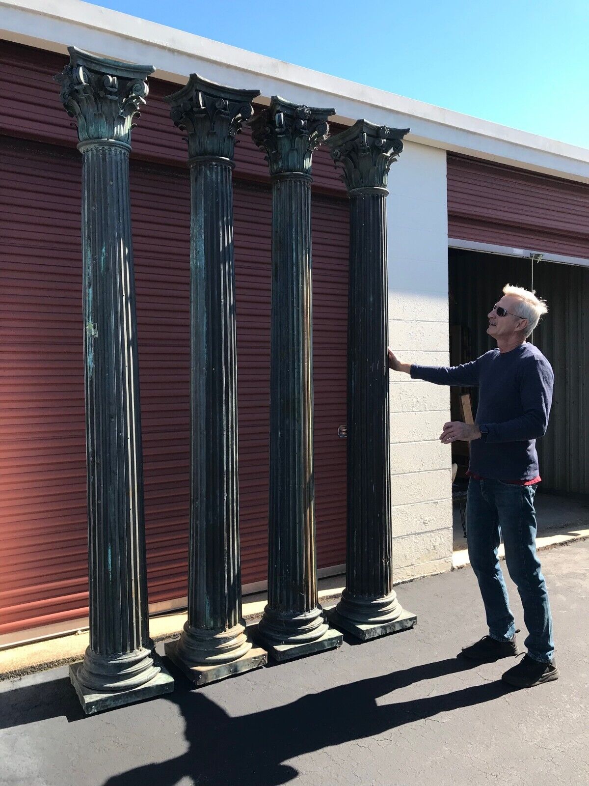 Antique set of 6 all copper Corinthian columns 9.5 ft tall