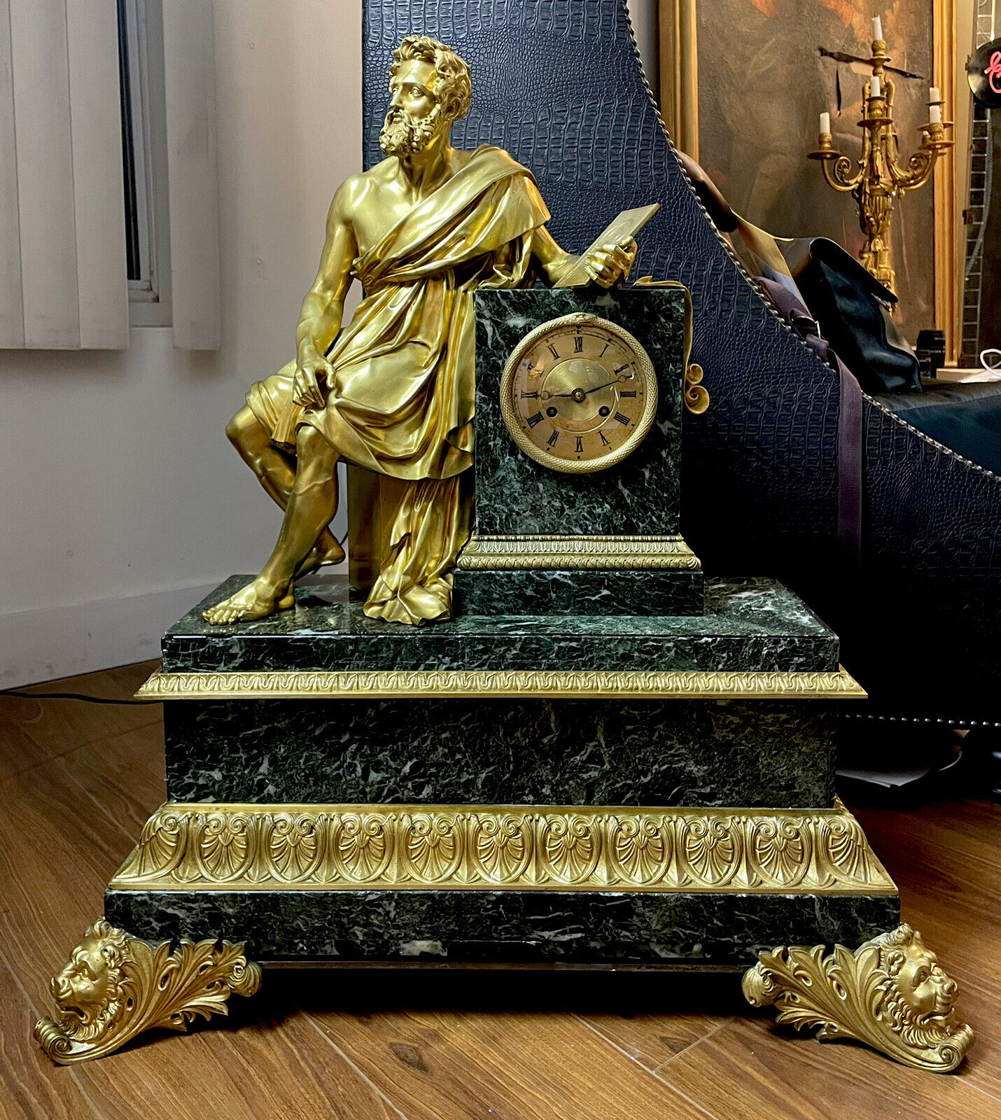 Rare HUGE Antique Honoré Pons Monumental Sized French Empire Mantel Clock