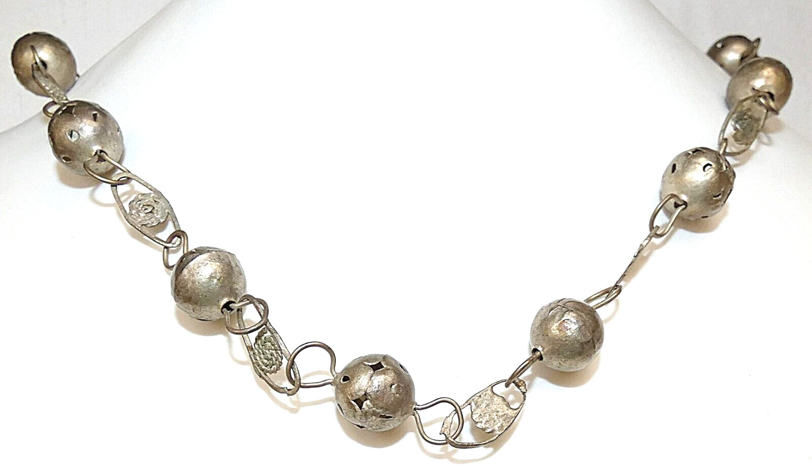 Yemenite ethnic antique filigree silver plated pierced bead long necklace 96 gr. Yemenite ethnic antique filigree silver plated pierced bead long necklace 96 gr.