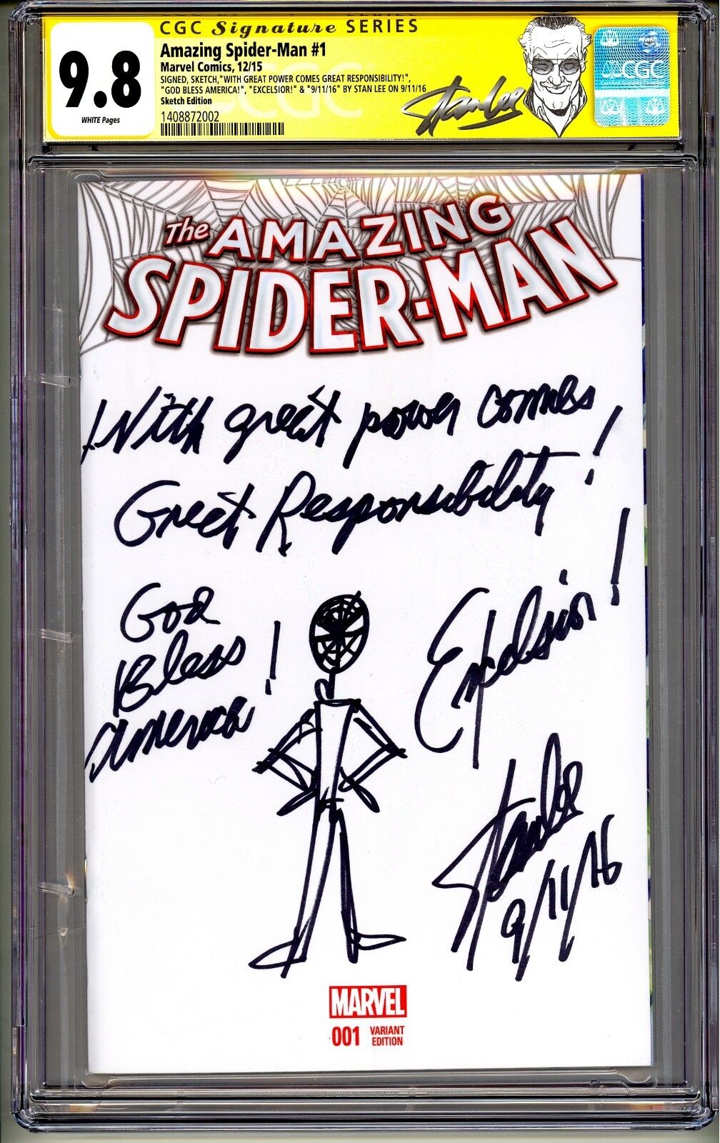 💥AMAZING SPIDER-MAN #1 CGC SS 9.8 STAN LEE SIGNED SKETCH DATE QUOTE COMMENT 1/1