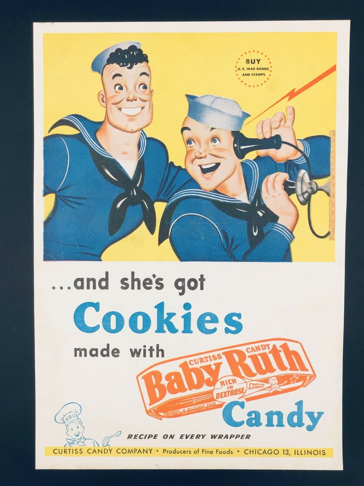 Original Baby Ruth Ad: Curtiss Candy Co, Wrapper Recipe, Cookies, Servicemen 