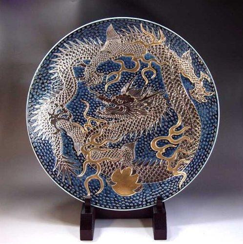 JP Arita ware art iron glaze gold platinum Color dragon painting big platter 987 JP Arita ware art iron glaze gold platinum Color dragon painting big platter 987