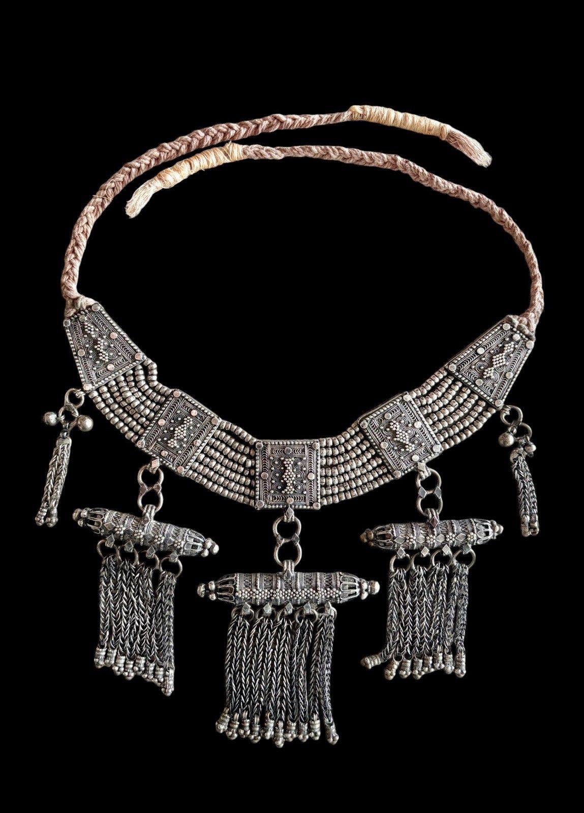Antique Fine Solid Silver Yemenite Jewish Bridal Lasem Necklace Tribal Filigree Antique Fine Solid Silver Yemenite Jewish Bridal Lasem Necklace Tribal Filigree