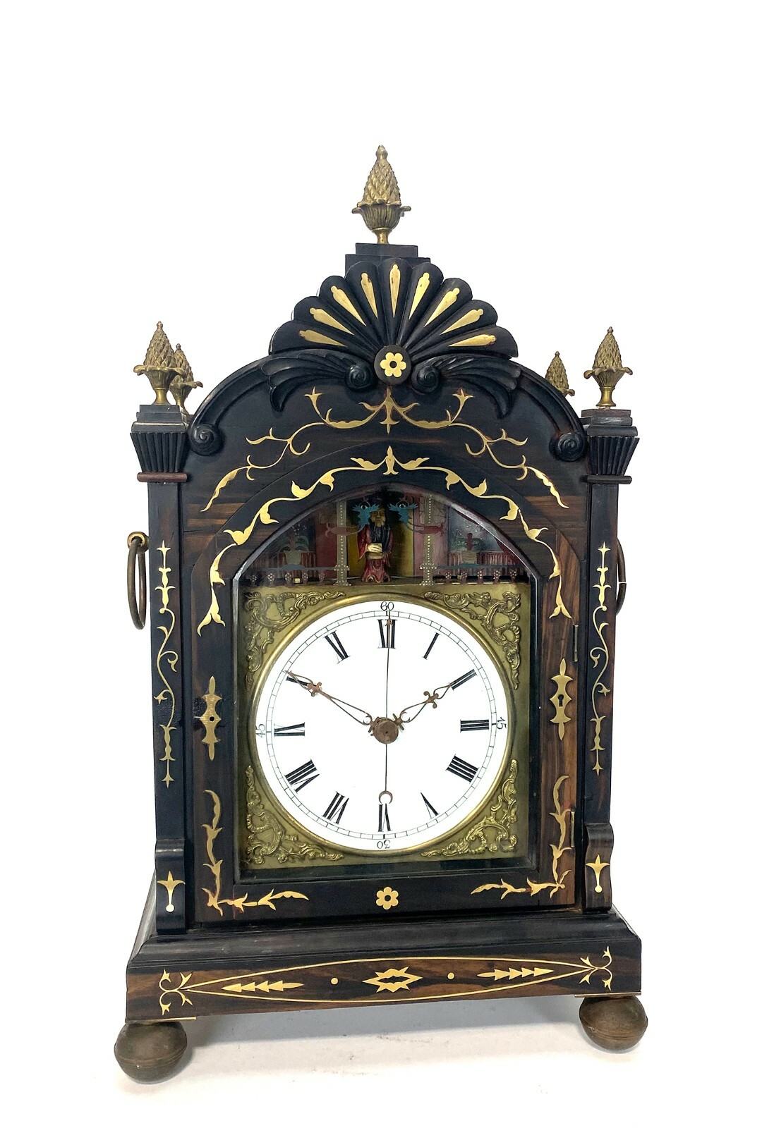 Rare Antique Chinese Bronze Inlaid 8 Day Automaton Figure Ebony Bracket Clock Rare Antique Chinese Bronze Inlaid 8 Day Automaton Figure Ebony Bracket Clock