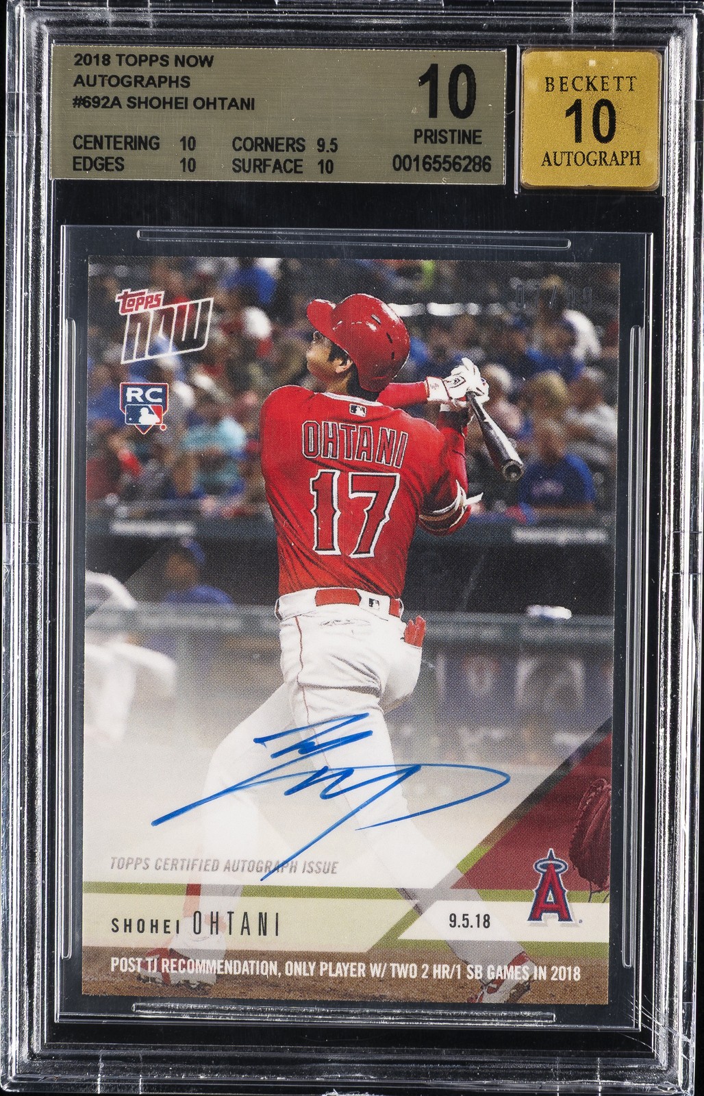 2018 TOPPS NOW AUTOS #692A SHOHEI OHTANI BGS 10 2018 TOPPS NOW AUTOS #692A SHOHEI OHTANI BGS 10