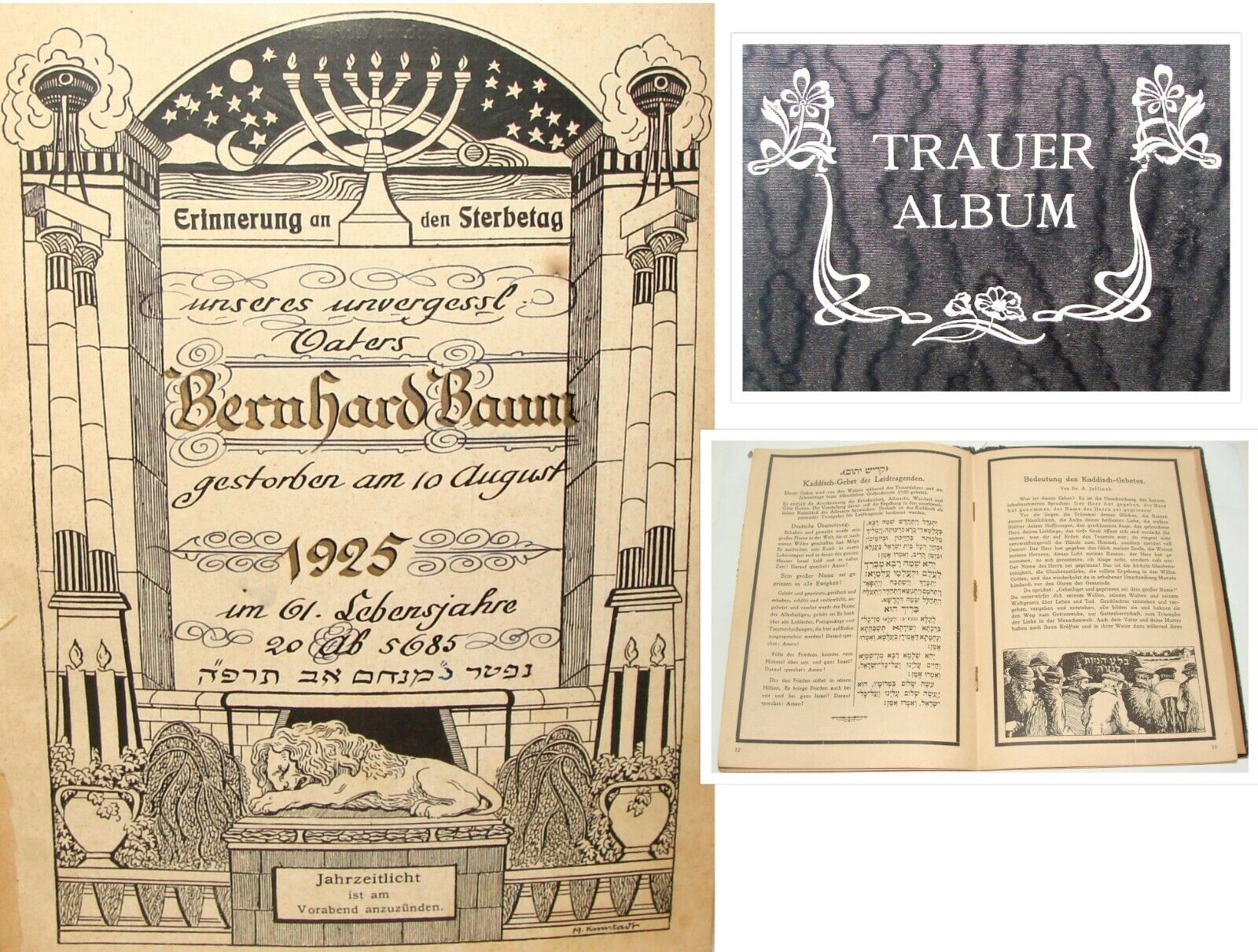 Jewish Judaica Trauer Album Yahrzeit Deceased BERHANRD BAUM Vienna Austria 1925
