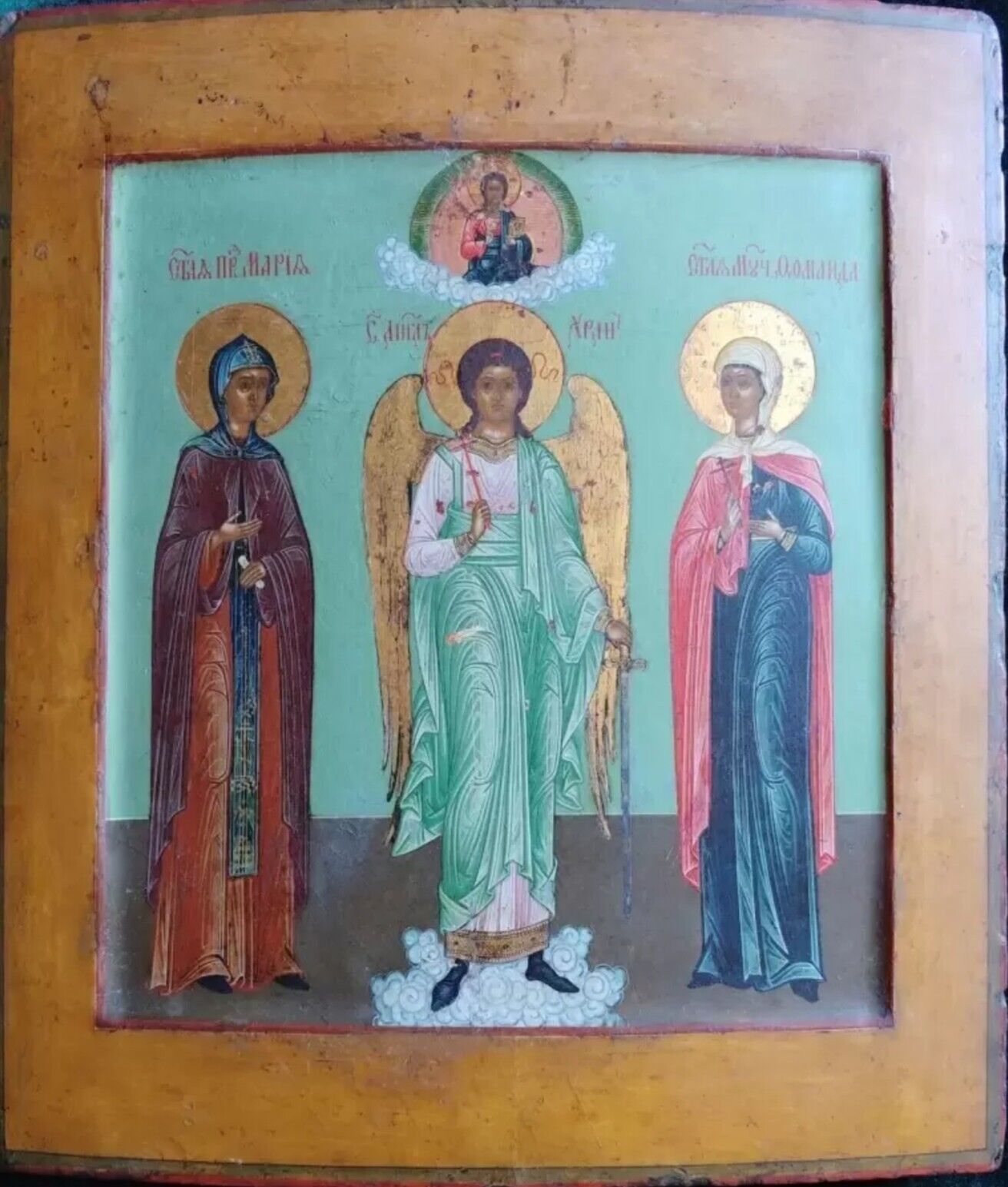 ANTIQUE 19c FINELY PAINTED RUSSIAN ICON GUARDIAN ANGEL &  SAINTS MSTERA