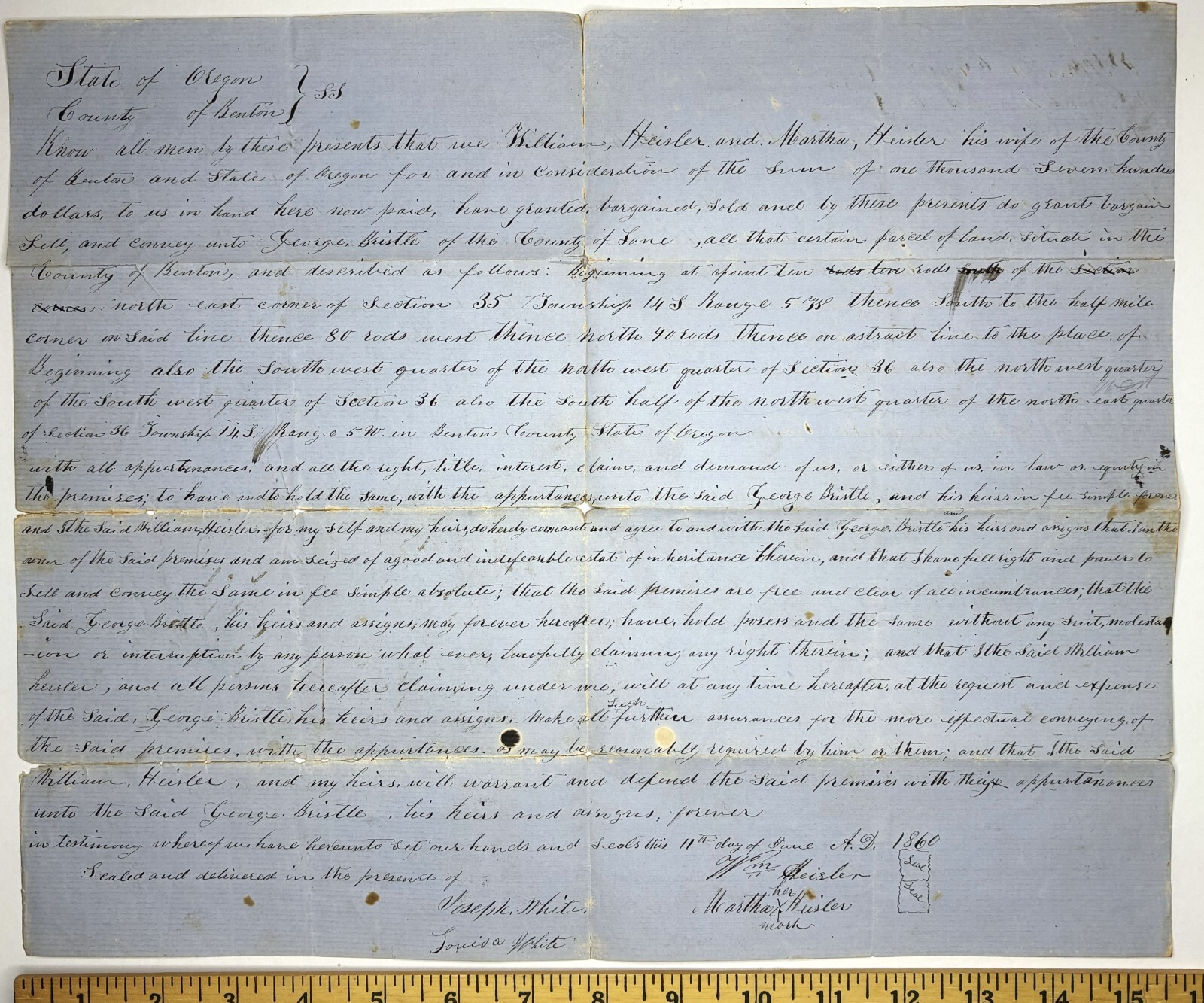 RARE Important ms Document 1860 Benton County Oregon Signed by Pioneers Heisler RARE Important ms Document 1860 Benton County Oregon Signed by Pioneers Heisler