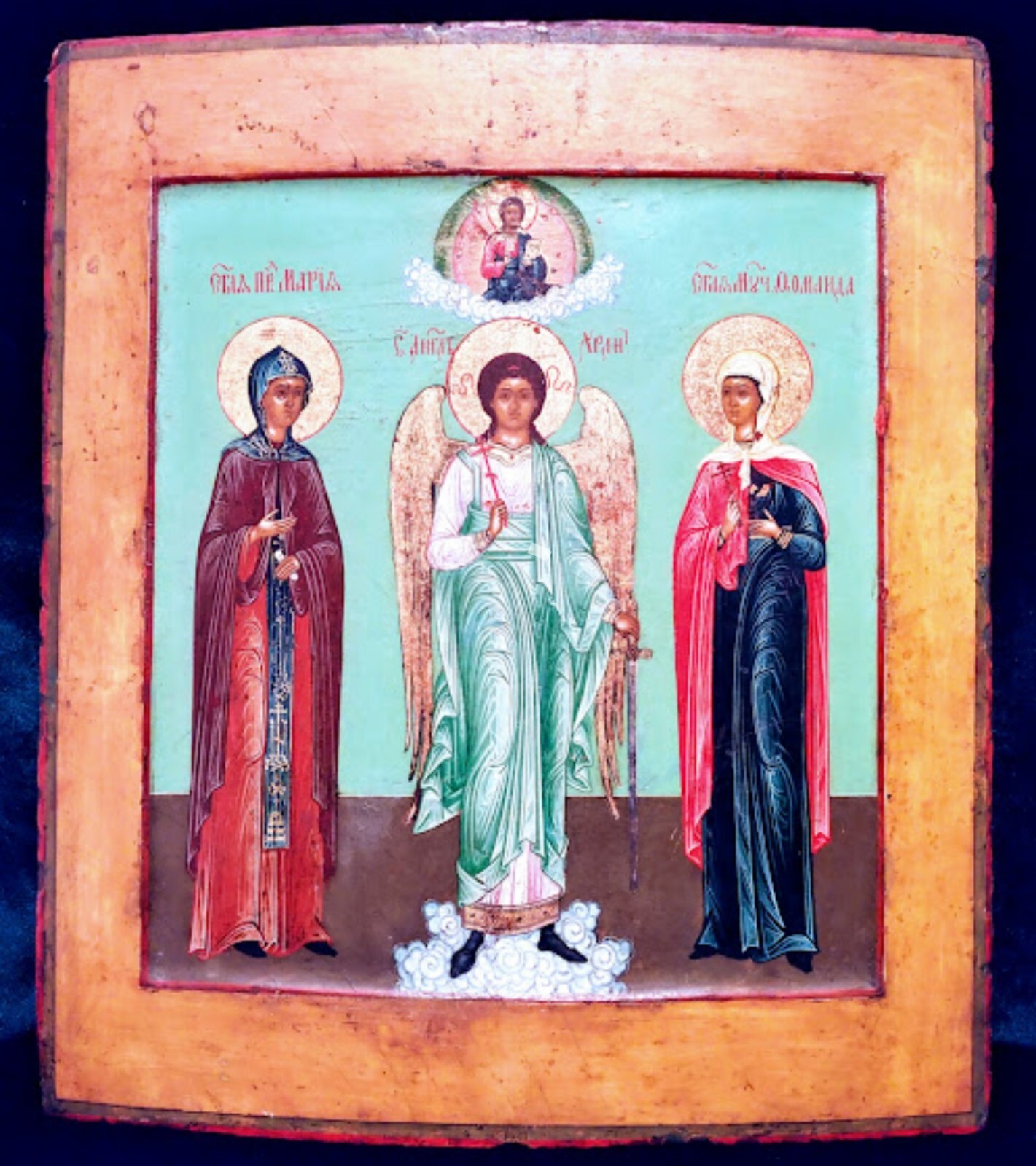 ANTIQUE 19c FINELY PAINTED RUSSIAN ICON GUARDIAN ANGEL &  SAINTS MSTERA