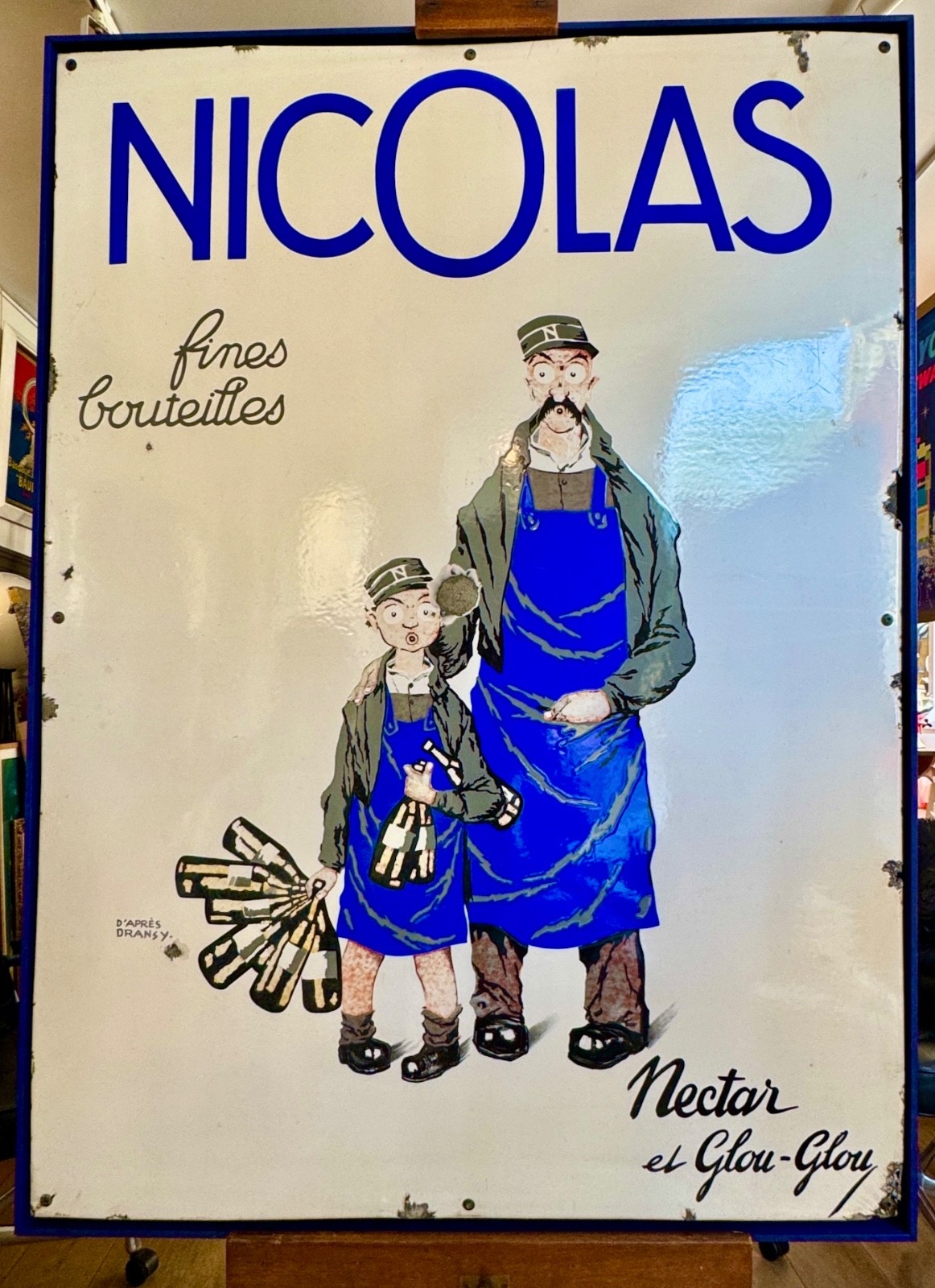NICOLAS FINES BOUTEILLES NECTAR ET GLOUGLOU OLD PUBLICITY SIGNS OF 1927 NICOLAS FINES BOUTEILLES NECTAR ET GLOUGLOU OLD PUBLICITY SIGNS OF 1927
