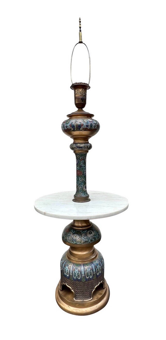 EXTRAORDINARY RARE ANTIQUE  BRASS CLOISONNE OR CHAMPLEVE FLOOR LAMP