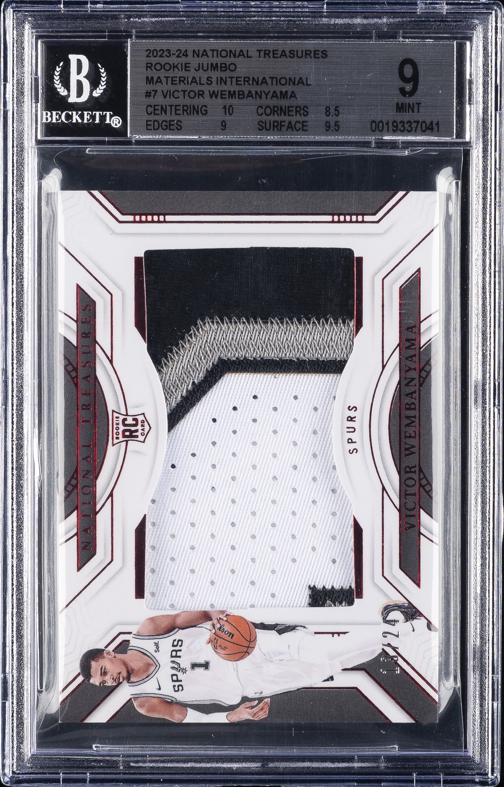 2023-24 NATIONAL TREASURES ROOKIE JUMBO MATERIALS #7 VICTOR WEMBANYAMA BGS 9 2023-24 NATIONAL TREASURES ROOKIE JUMBO MATERIALS #7 VICTOR WEMBANYAMA BGS 9
