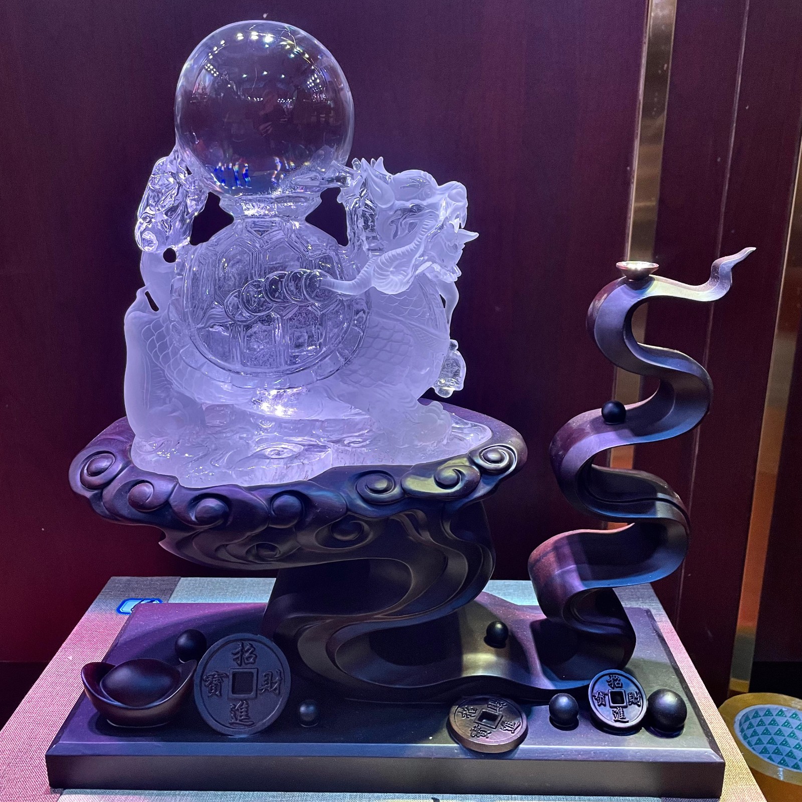 16.4LB top Natural Himalaya clear crystal quartz carved big Dragon turtle+ stand