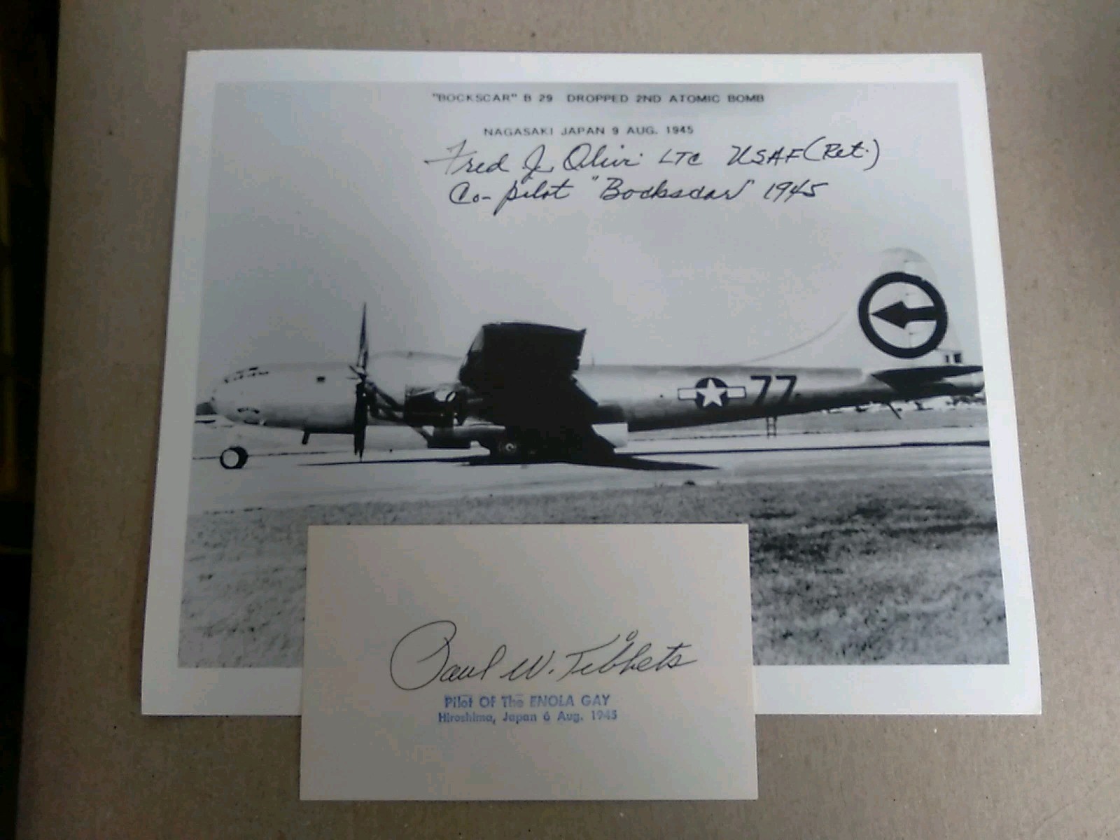 Bockscar B29 Dropped 2nd Atomic Bomb Nagasaki Japan 9.8.1945 Pilots Autographed Bockscar B29 Dropped 2nd Atomic Bomb Nagasaki Japan 9.8.1945 Pilots Autographed