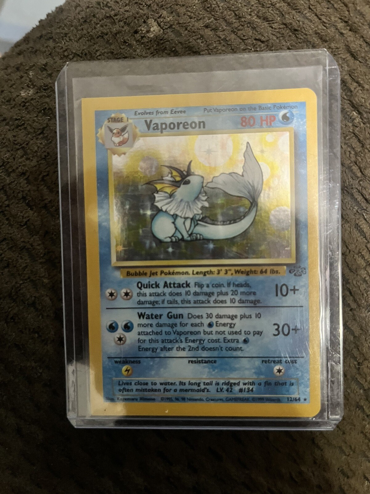 Vaporeon Miscut Pokemon Card Jungle Base Set 12/64 Holo Vtg 1999 1/1 Vintage Vaporeon Miscut Pokemon Card Jungle Base Set 12/64 Holo Vtg 1999 1/1 Vintage