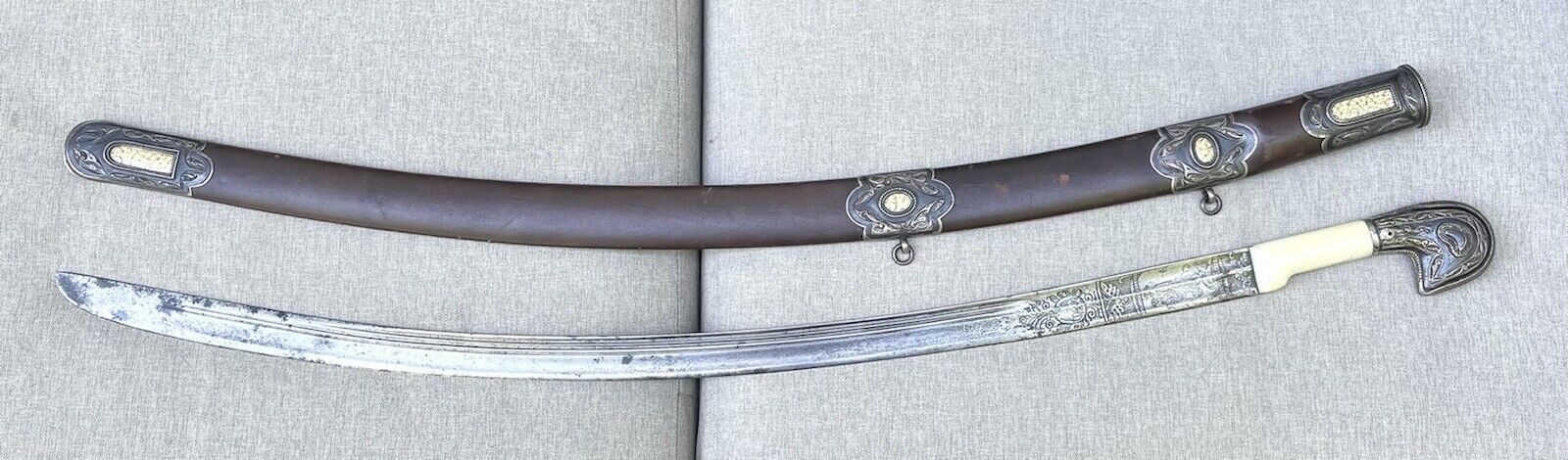 Vintage Antique 19C Russian Caucasian Niello Silver Cossack Army Sword Shashka