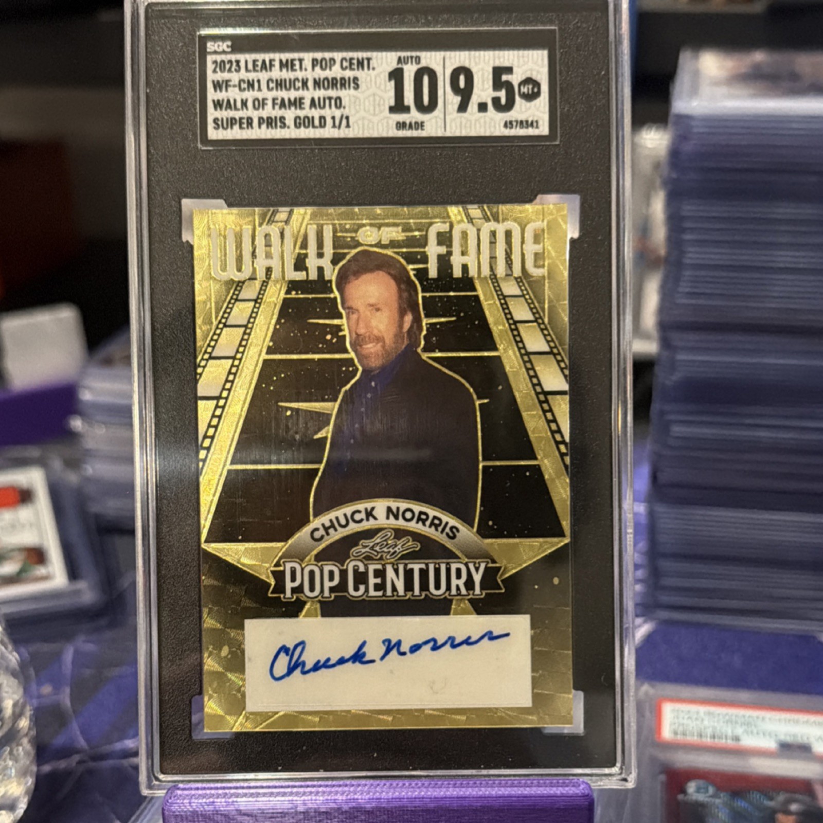 Leaf 2023 Metal Pop Century Chuck Norris Walk of Fame Auto WF-CH1 SGC 9.5 Leaf 2023 Metal Pop Century Chuck Norris Walk of Fame Auto WF-CH1 SGC 9.5