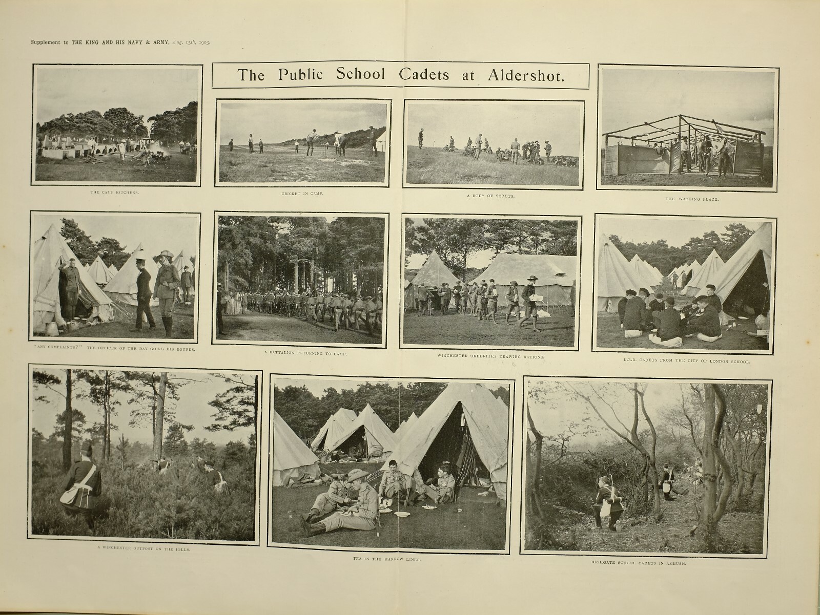 1903 PRINT ARTICLE PUBLIC SCHOOLS IN CAMP AT ALDERSHOT CYCLIST CORPS WINCHESTER