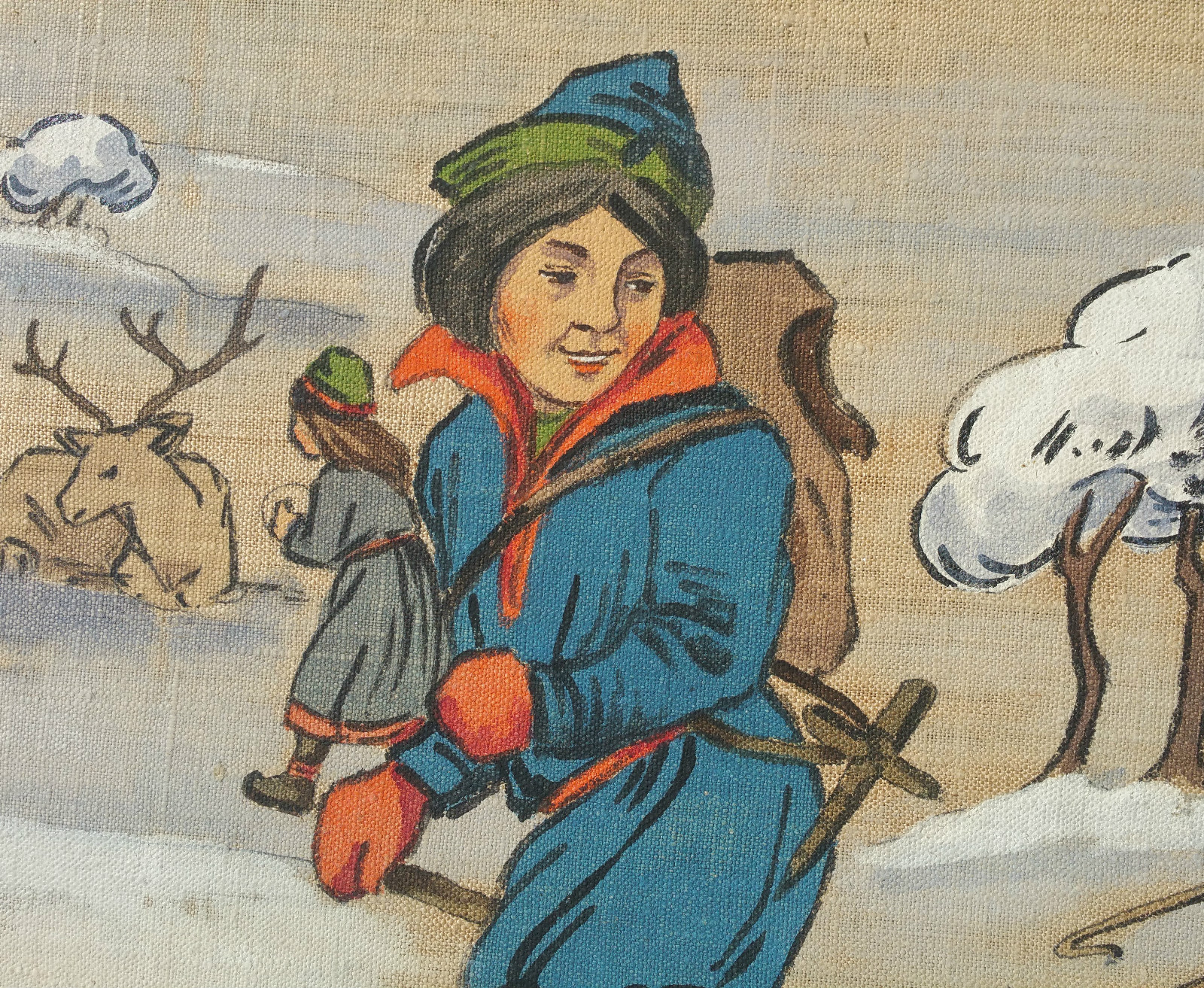 '30s SAMI antique movie storyboard costume painting vtg norway lapland reindeer '30s SAMI antique movie storyboard costume painting vtg norway lapland reindeer