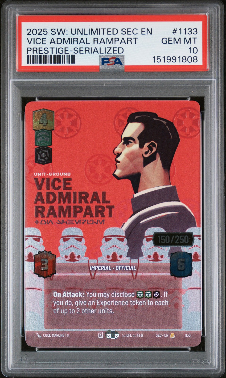 2025 PRESTIGE-SERIALIZED #1133 VICE ADMIRAL RAMPART, ON SCHEDULE 150/250 PSA 10 2025 PRESTIGE-SERIALIZED #1133 VICE ADMIRAL RAMPART, ON SCHEDULE 150/250 PSA 10