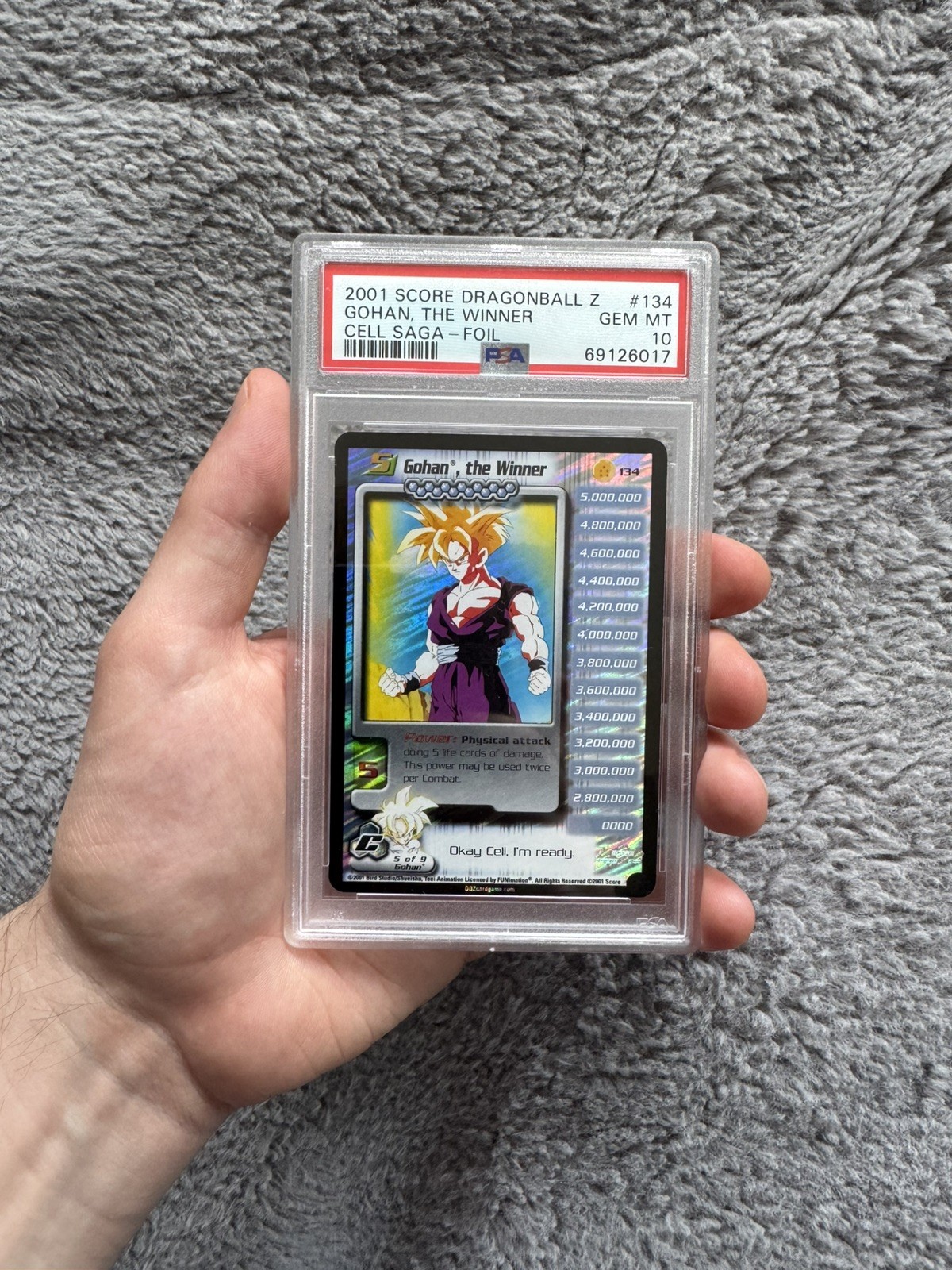 Gohan, the Winner 2001 Score Dragon Ball Z Cell Saga Unlimited Foil PSA 10 POP 1 Gohan, the Winner 2001 Score Dragon Ball Z Cell Saga Unlimited Foil PSA 10 POP 1