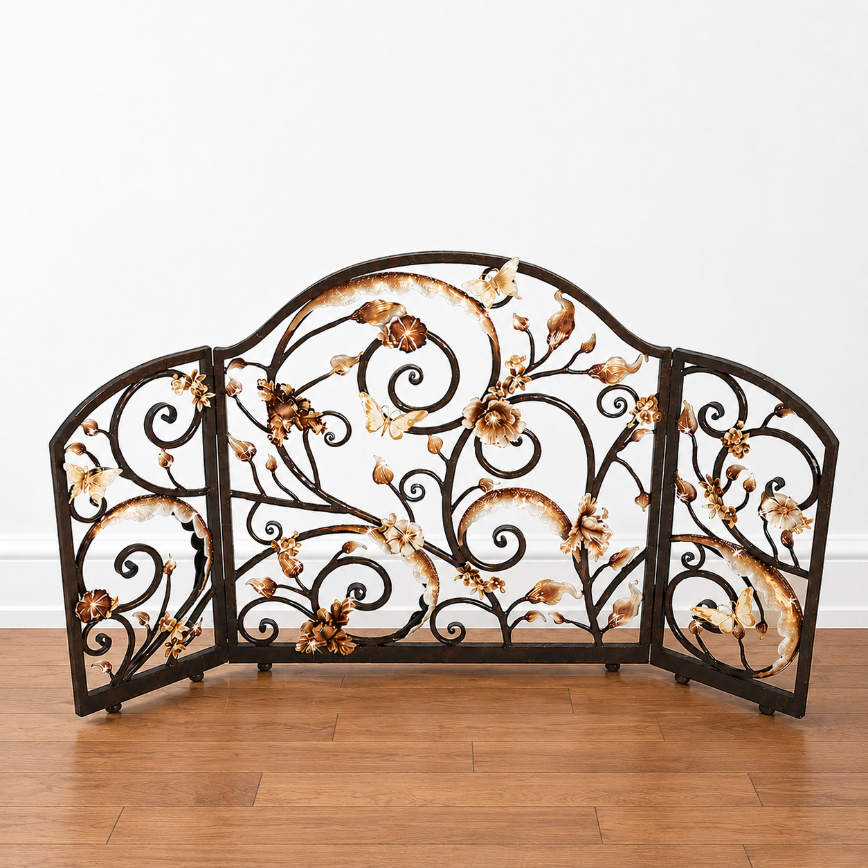 Jay Strongwater Vincenté Fireplace Screen - Gold & White Jay Strongwater Vincenté Fireplace Screen - Gold & White