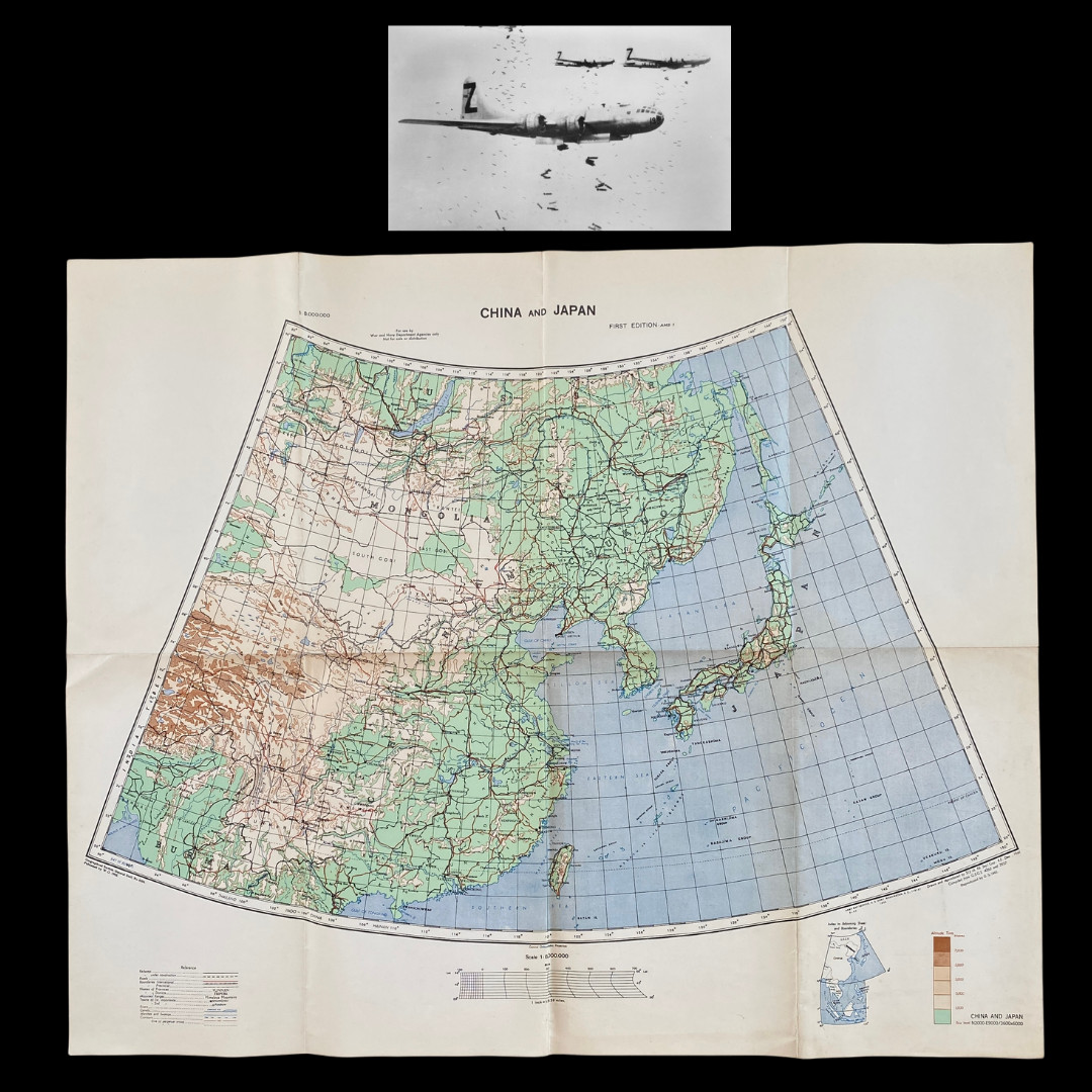 RARE WWII 1943 USAAF B-29 Strategic Navigation Mission Map China Burma & Japan RARE WWII 1943 USAAF B-29 Strategic Navigation Mission Map China Burma & Japan