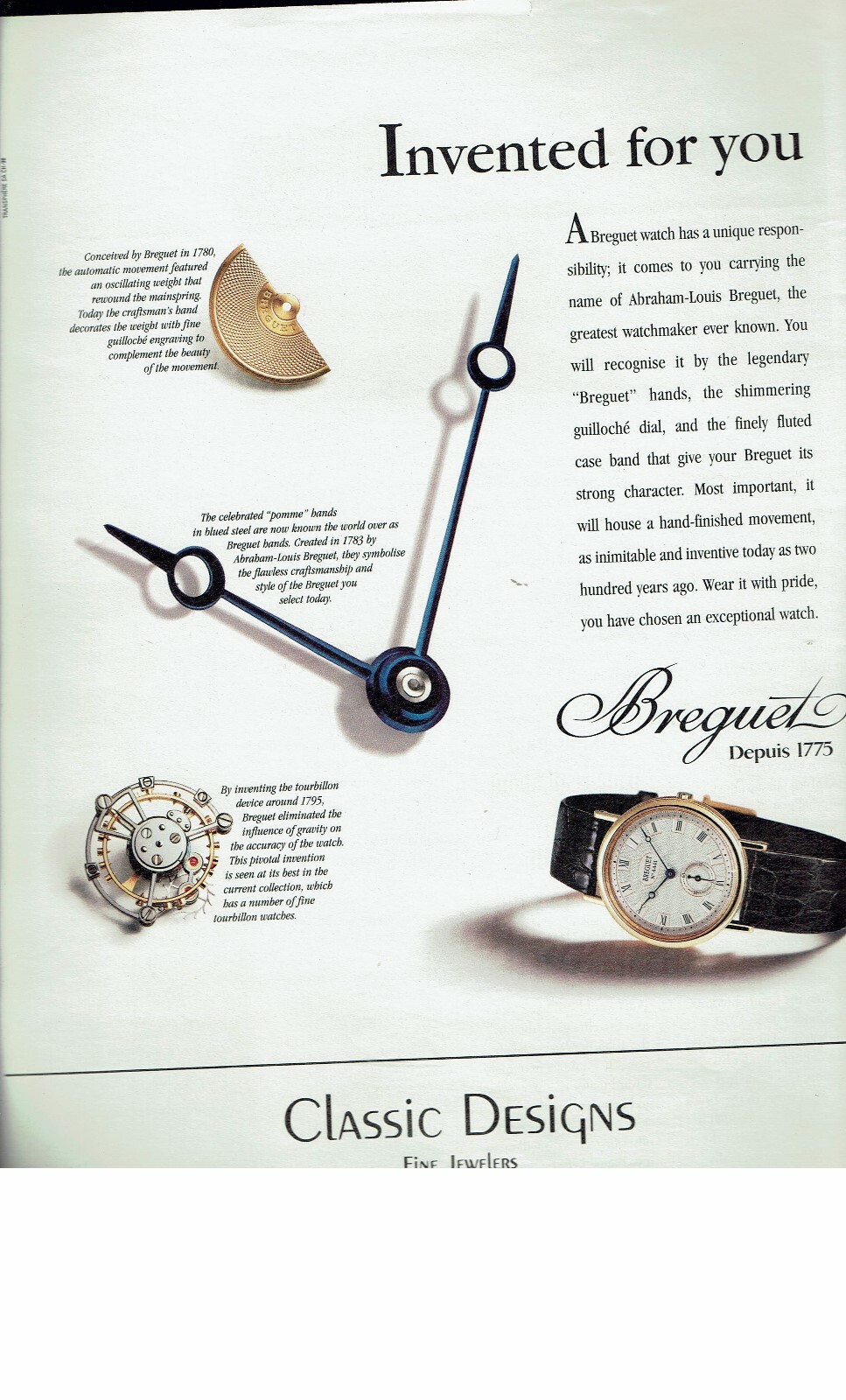 Breguet Watch Depuis 1775, PRINT AD FROM 1998 MAGAZINE Invented Components Breguet Watch Depuis 1775, PRINT AD FROM 1998 MAGAZINE Invented Components