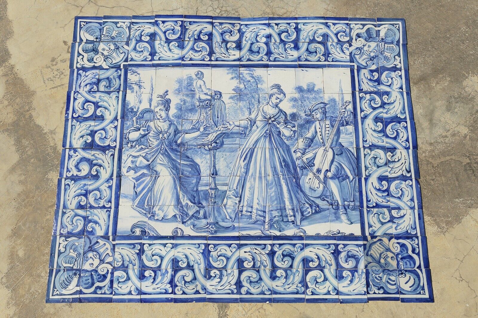 18th Century Antique Portuguese Tile Mural Panel depicting a Musical Scene