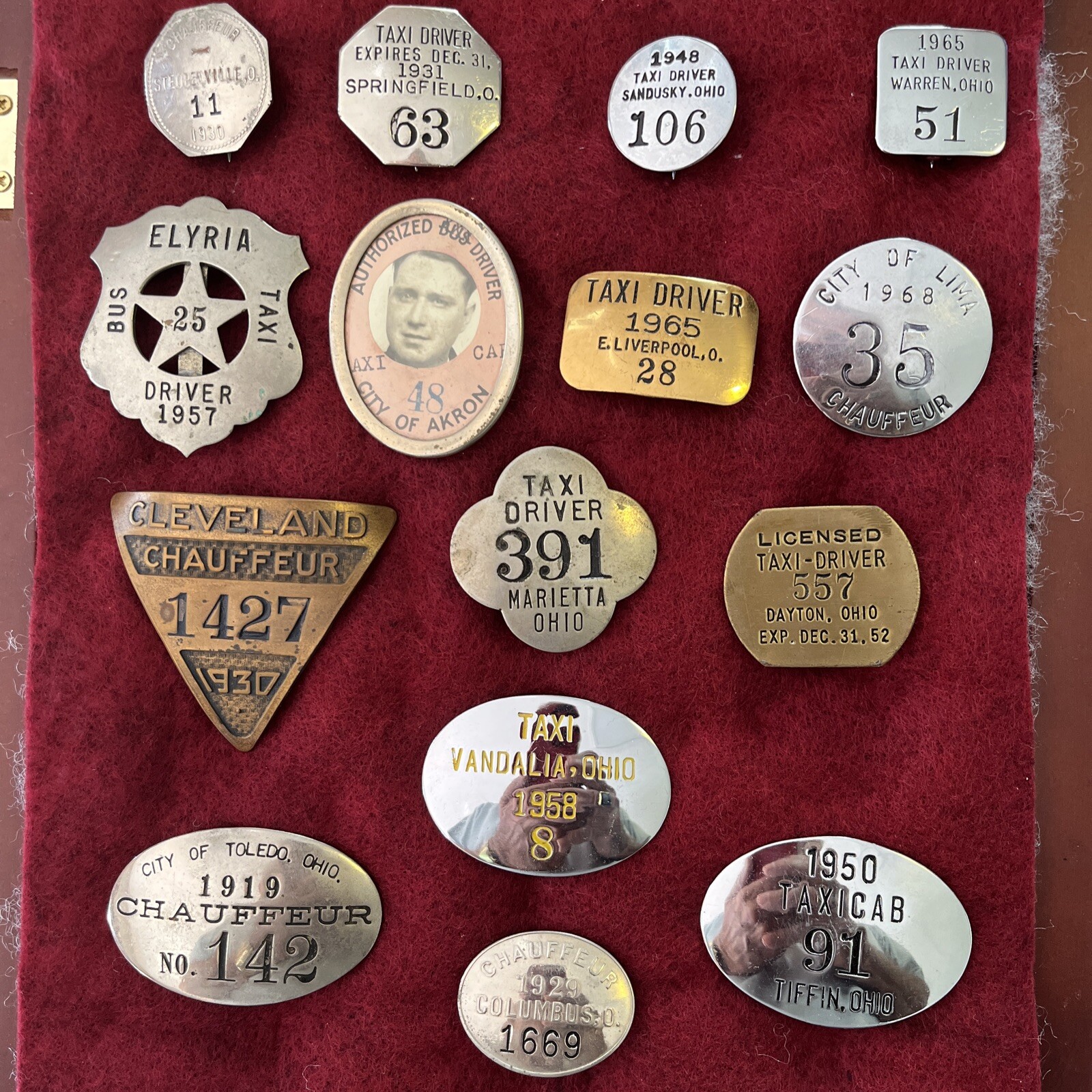 15 different Ohio city chauffeur badges all pins intact 15 different Ohio city chauffeur badges all pins intact