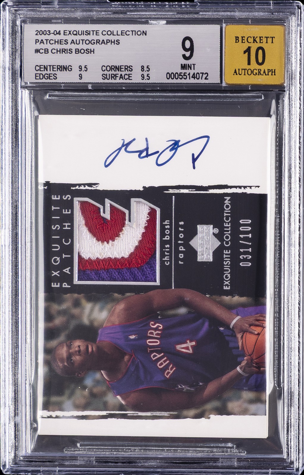 2003-04 EXQUISITE COLLECTION CHRIS BOSH #CB PATCHES AUTOGRAPHS BGS 9