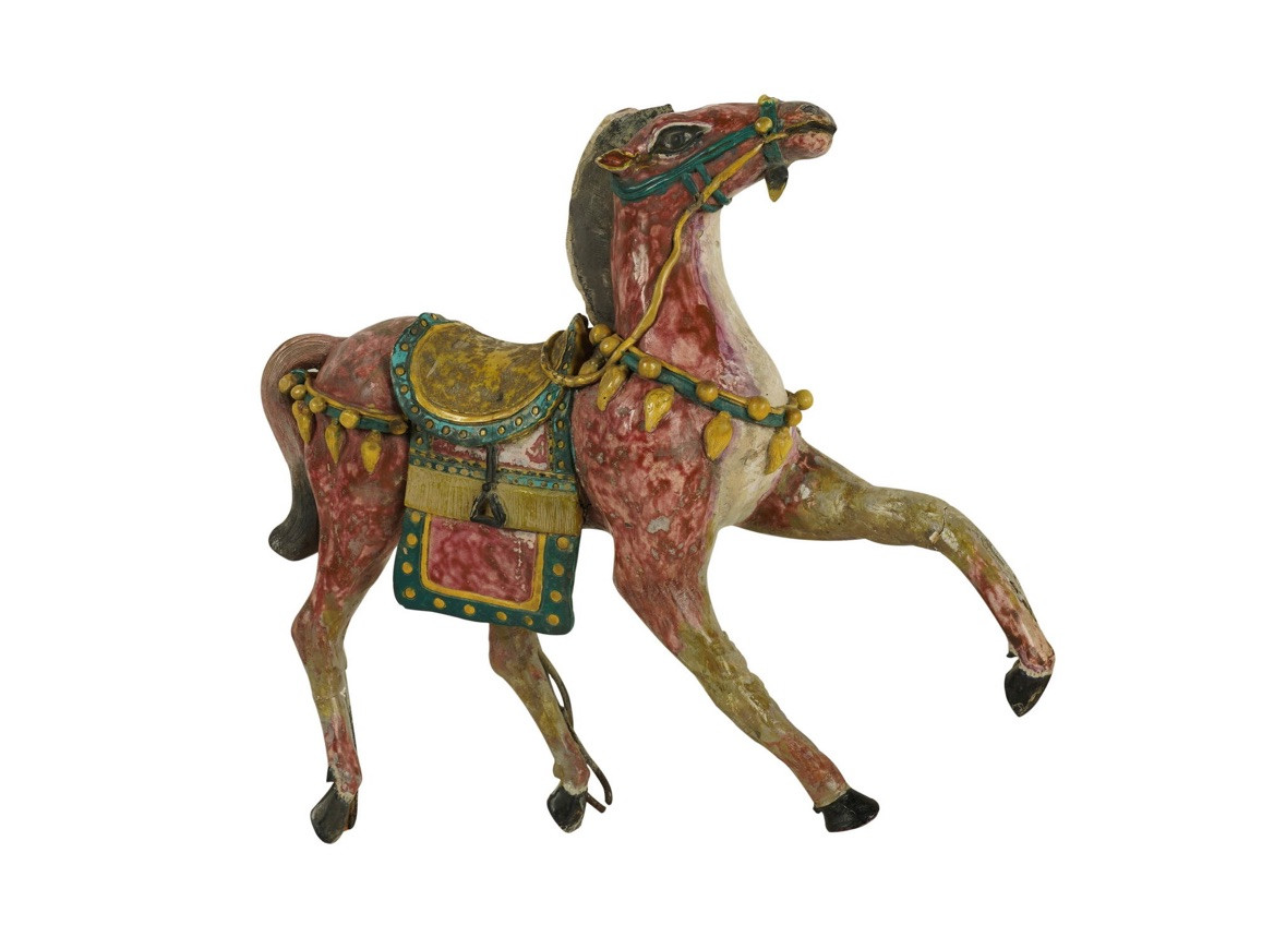Wow Tang Sancai Roof Tile Horse 18th Century 17.5” H X 18.5” W In Acrylic Case