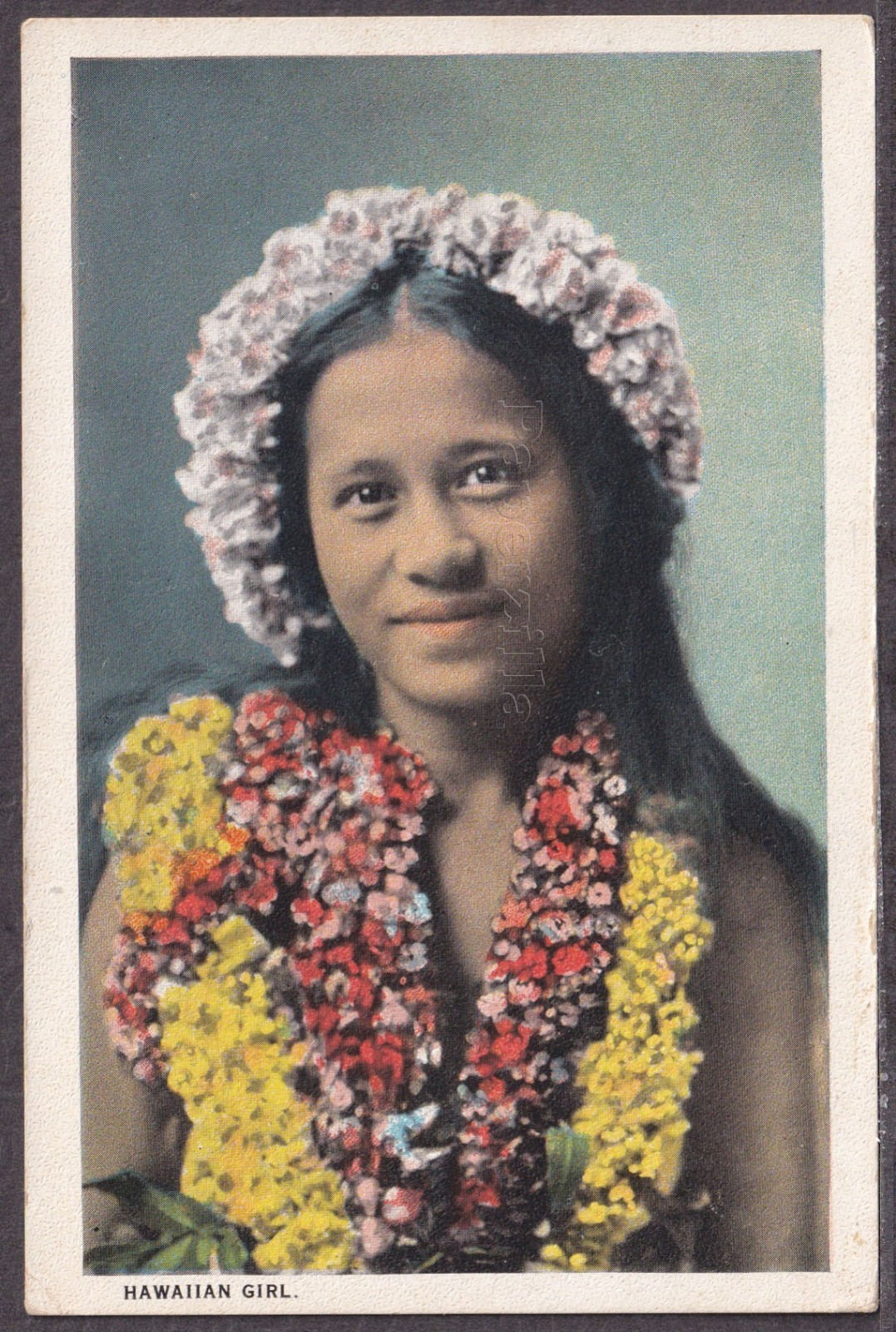 HI Honolulu LITHO PC c1930 HAWAIIAN GIRL The Famous Flower Girls Pacific Curio