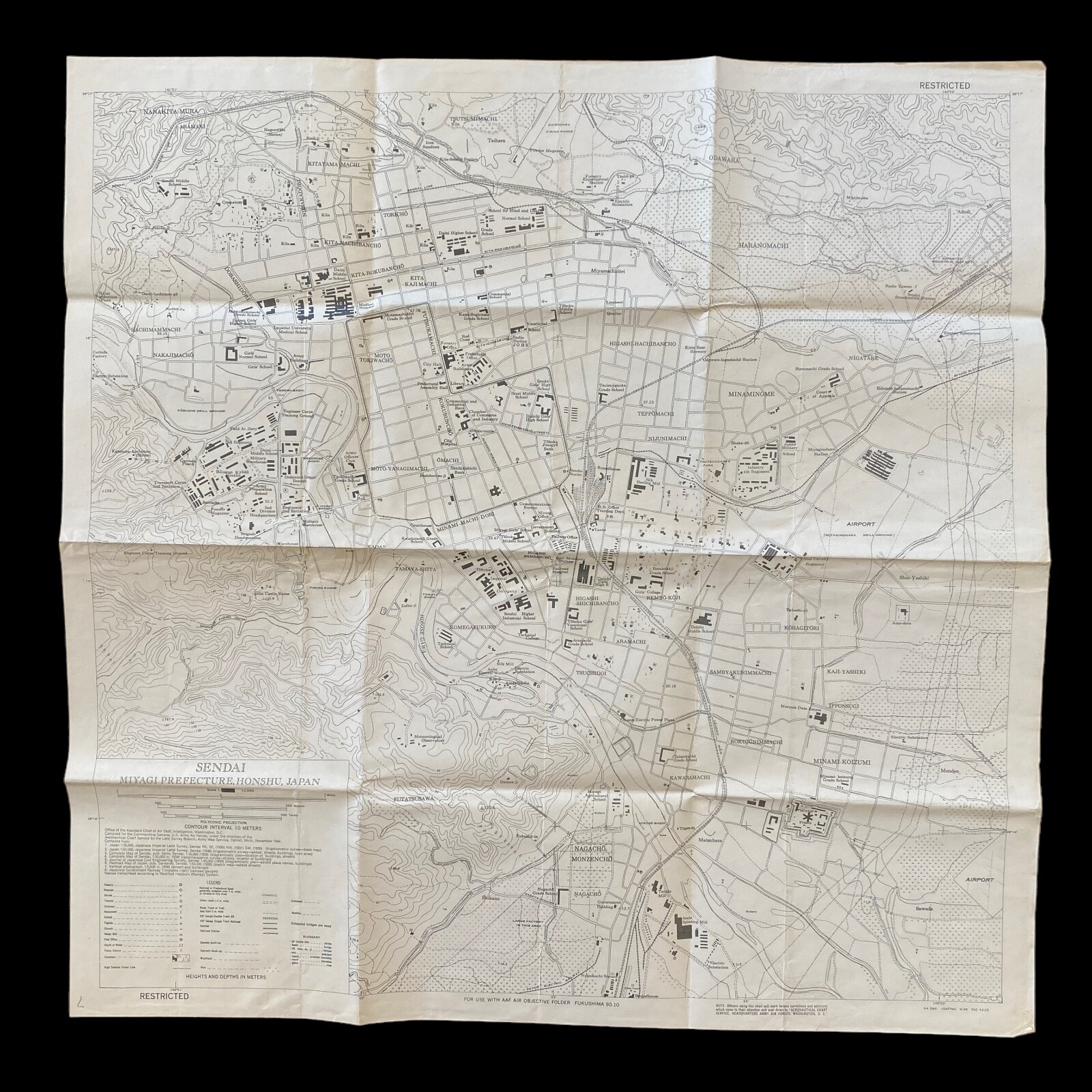 RARE WWII B-29 Superfortress USAAF 58th Bombardment Wing RESTRICTED Sendai Map RARE WWII B-29 Superfortress USAAF 58th Bombardment Wing RESTRICTED Sendai Map