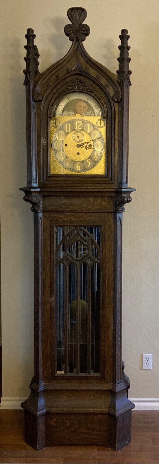 Rare Gothic Heirloom Large Antique 19th Century English 9-Tube Grandfather Clock