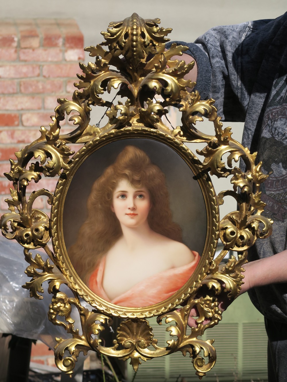 Kpm Porcelain Plaque Antique Florentine Rococo Frame Asti Girl Wagner signed