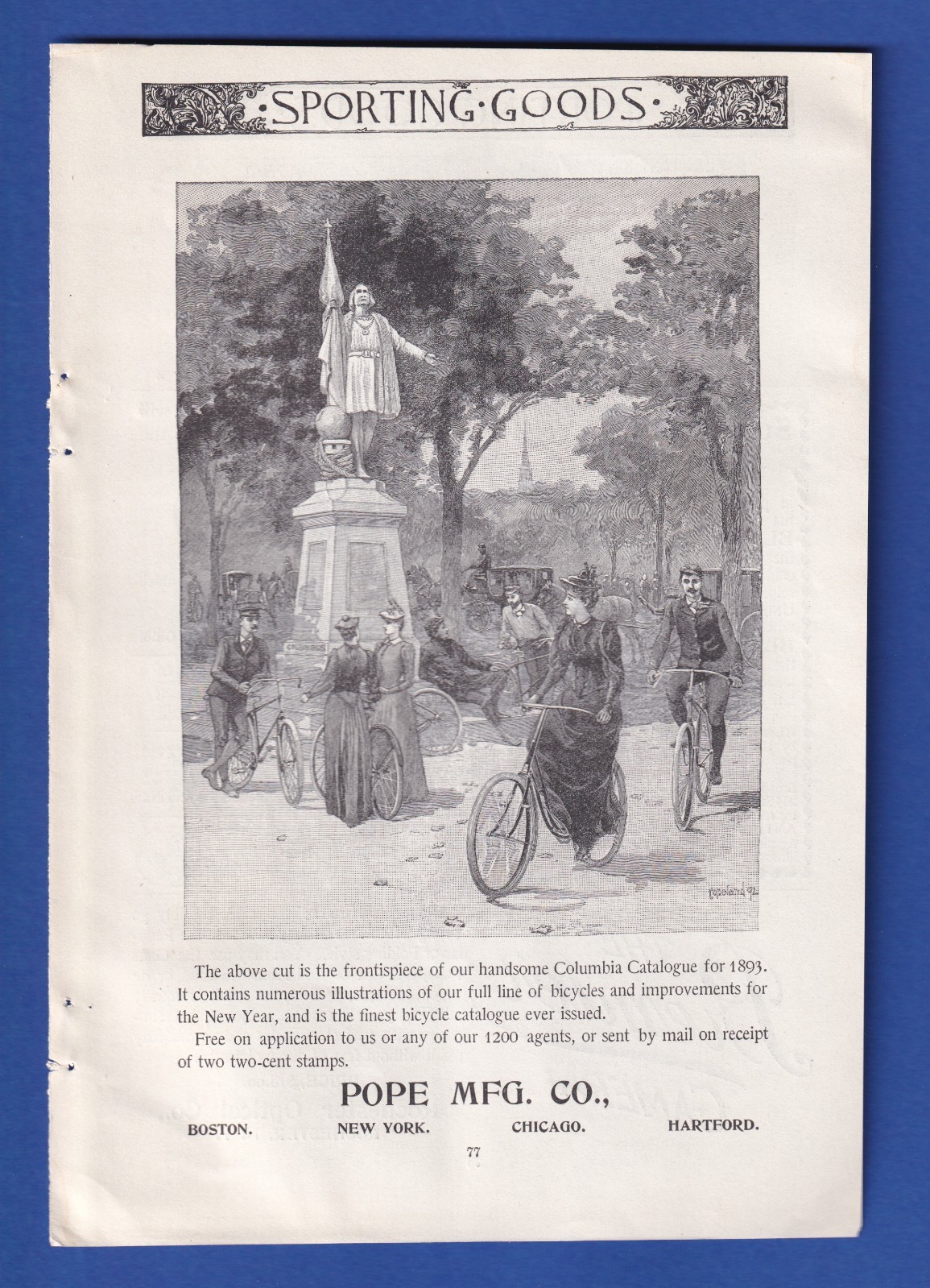 Cyclists at Columbus Monument NYC in orig. 1893 full pg print ad + CD BONUS #181 Cyclists at Columbus Monument NYC in orig. 1893 full pg print ad + CD BONUS #181