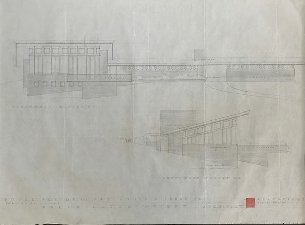 Frank Lloyd Wright - Frederick House Barrington Hills, Illinois - Signed Sketch Frank Lloyd Wright - Frederick House Barrington Hills, Illinois - Signed Sketch