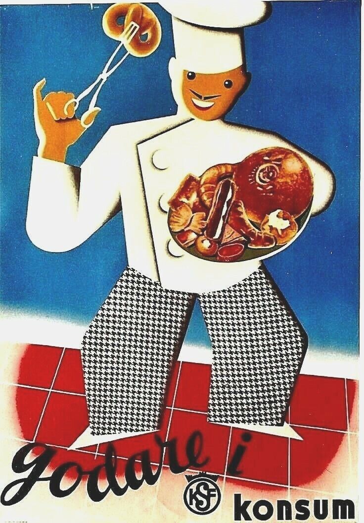 Original vintage poster KONSUM FINE BAKERY PRETZEL CHEF 1936