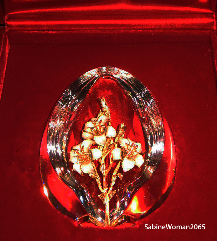 NEW in RED BOX STEUBEN glass EGG 18K GOLD ORNAMENT enamel crystal jewel Easter
