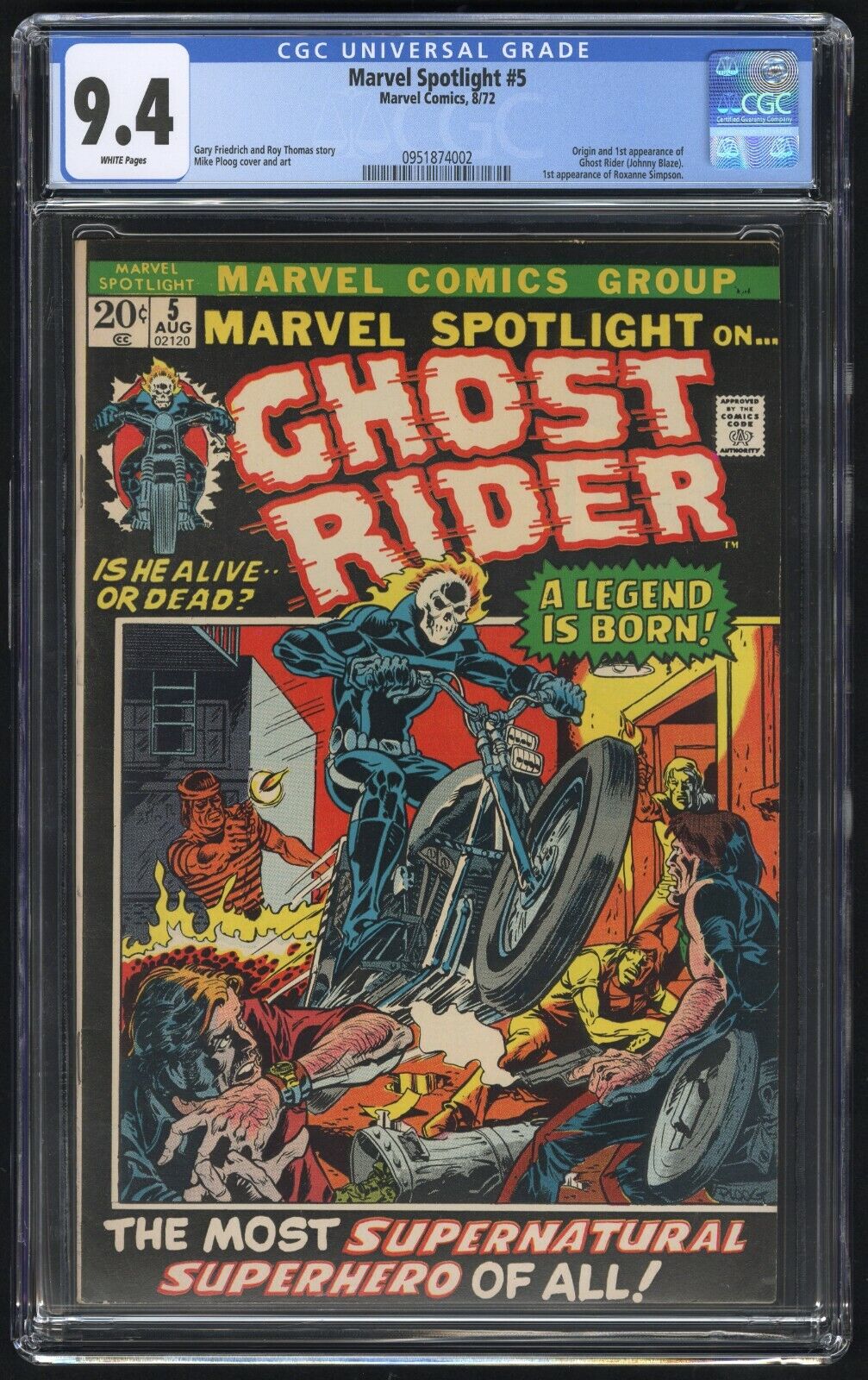 Marvel Spotlight #5 CGC 9.4 White (Marvel 8/72) 1st app. & Origin of Ghost Rider