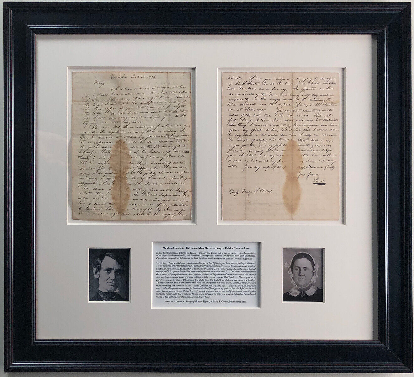 Abraham Lincoln Autograph Letter Signed to his Fiancée Mary Owens