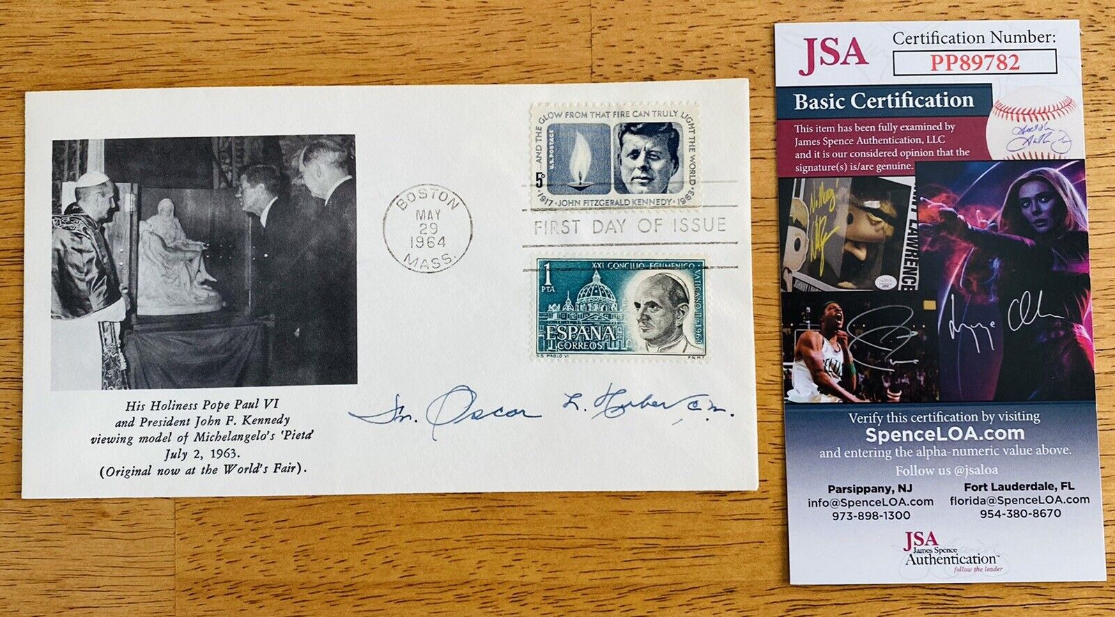 Father Oscar L Huber Signed First Day Cover JSA Gave John F Kennedy Last Rites