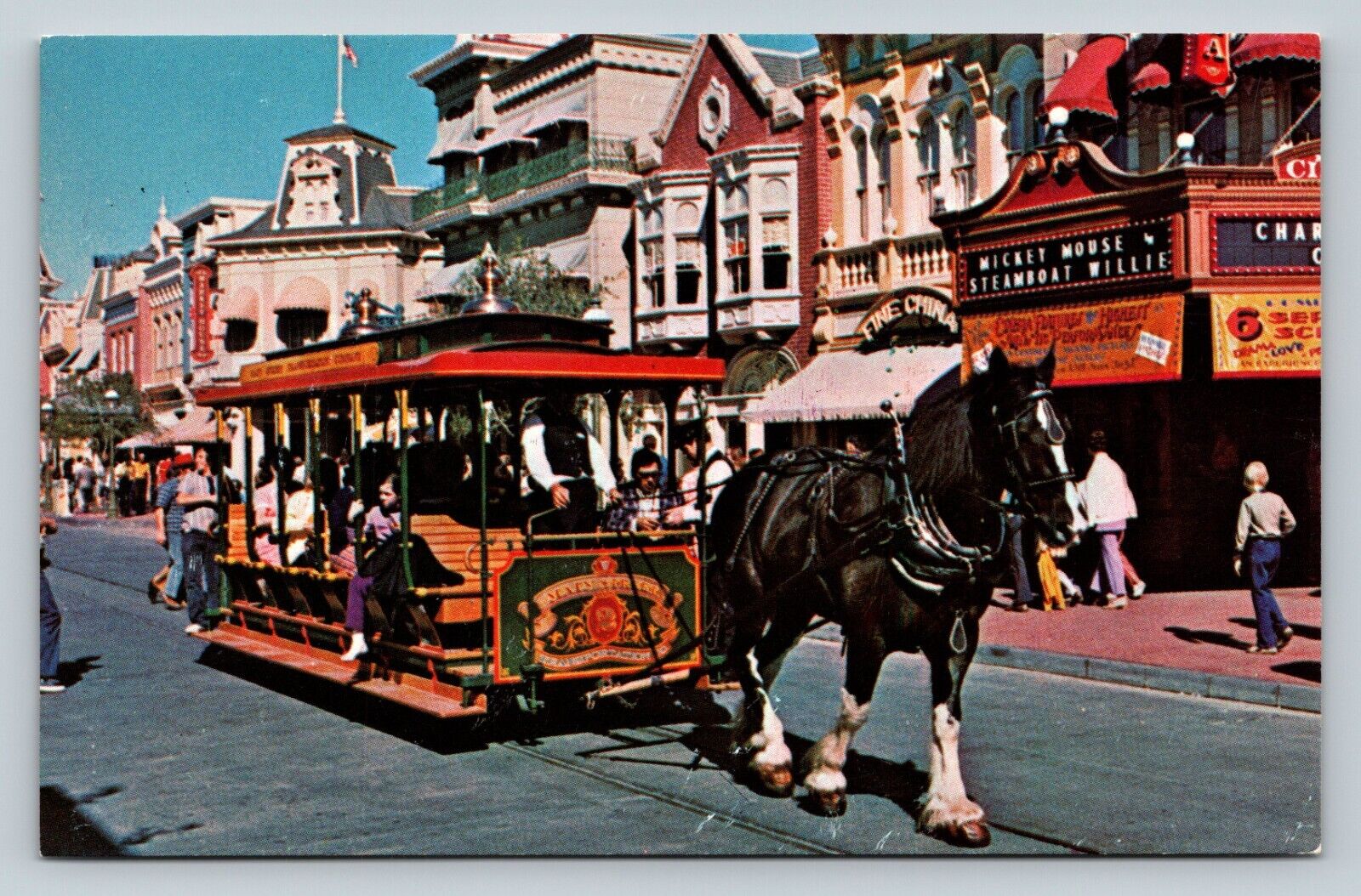 Walt Disney World Reliving Good Old Days Horse-Drawn Street-Car VINTAGE Postcard