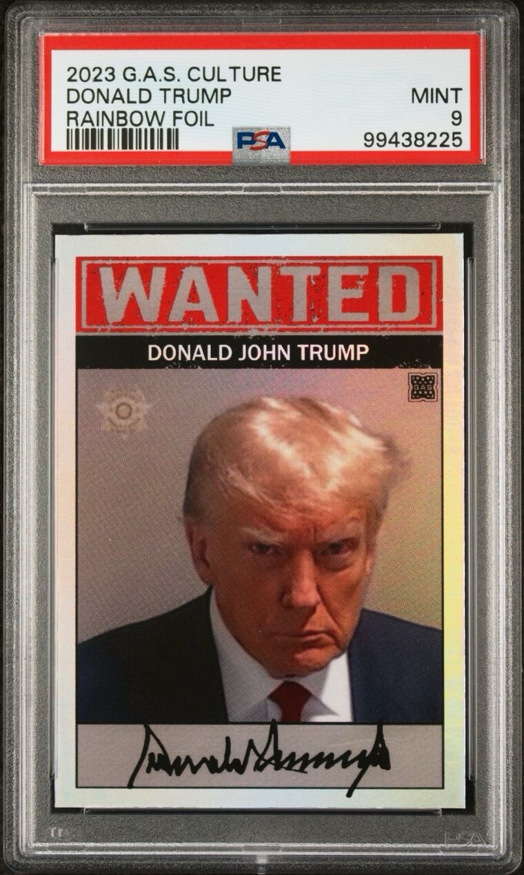 PSA 9 2023 GAS CULTURE DONALD J TRUMP WANTED MUG SHOT RAINBOW FOIL 02/10 Pop 1/1 PSA 9 2023 GAS CULTURE DONALD J TRUMP WANTED MUG SHOT RAINBOW FOIL 02/10 Pop 1/1